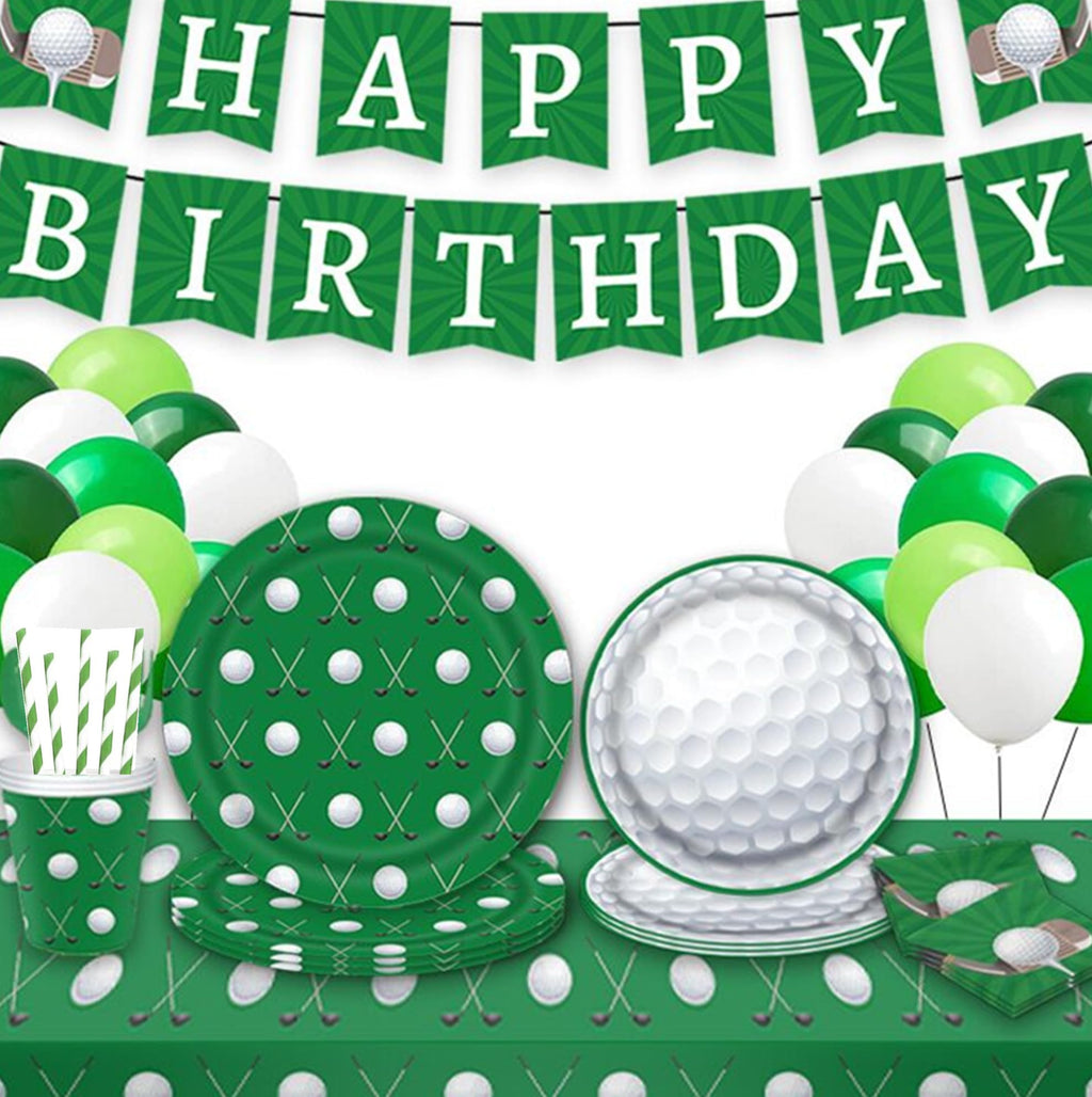Golf Party Supplies, Golf Party Disposable Tableware Paper Plates Napkins Straws for 16 Guests Golf Sports Birthday Party Decoration