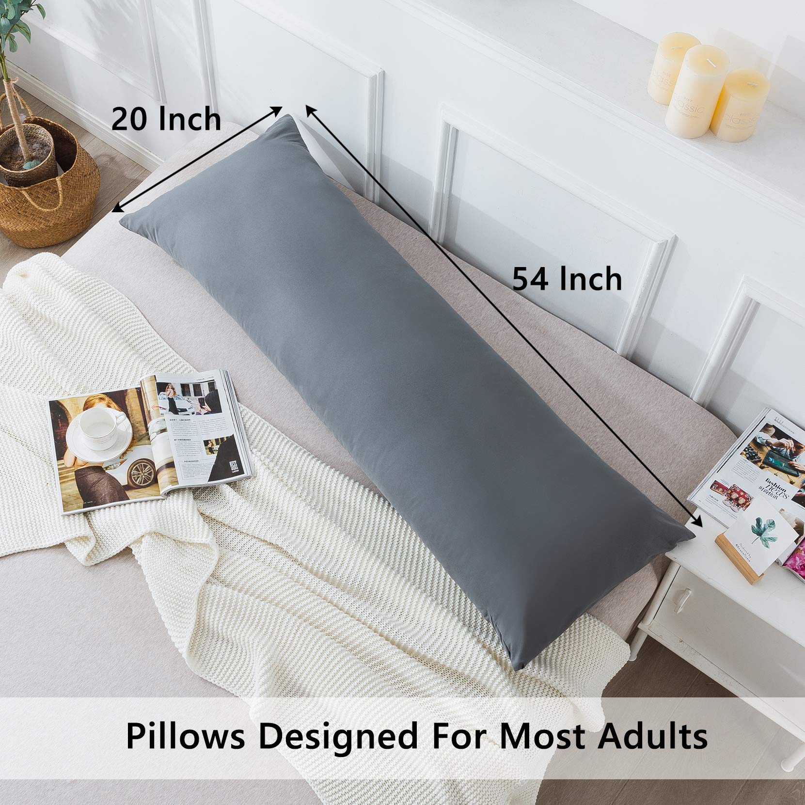 ELNIDO QUEEN Body Pillow with Pillowcase-Soft Long Bed Pillow for Adults-Breathable Full Body Pillow Insert for Sleeping,20x54inches-Grey