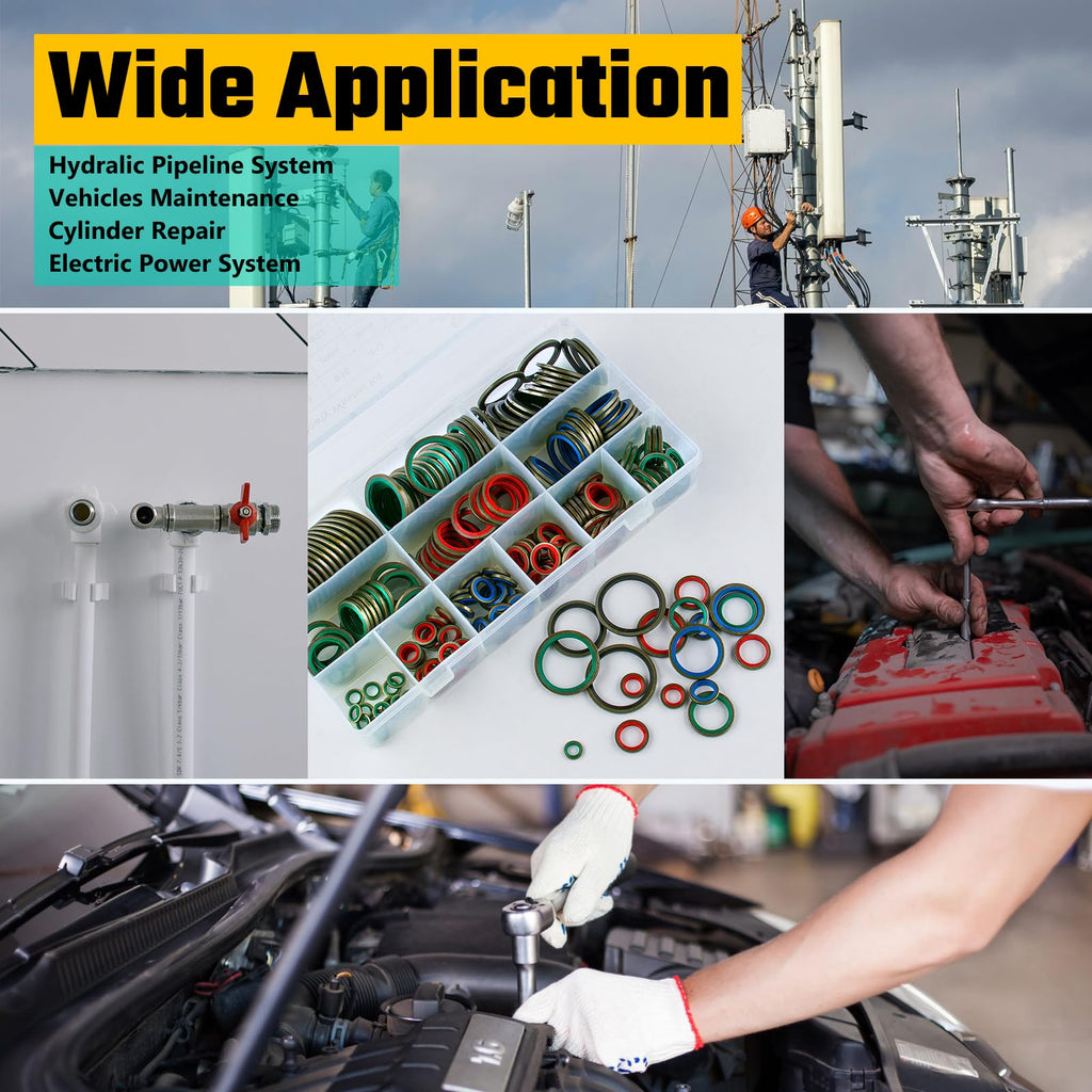 KOOTANS 240pcs 12 Sizes NBR Metal Bonded Sealing Washer Assort Kit Hydralic Oil Resist Rubber Oil Pipe Seal Gasket Metric NBR Metal Combination O-Ring Assortment Kit