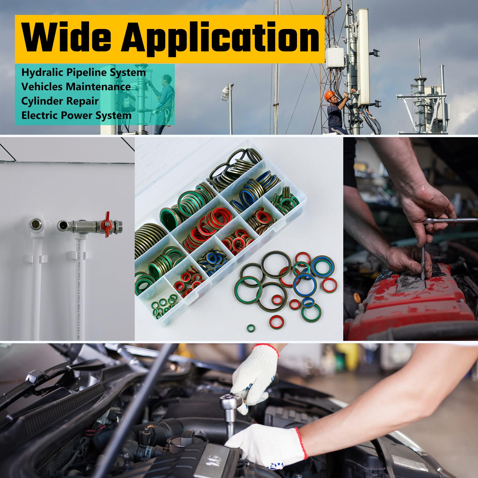 KOOTANS 240pcs 12 Sizes NBR Metal Bonded Sealing Washer Assort Kit Hydralic Oil Resist Rubber Oil Pipe Seal Gasket Metric NBR Metal Combination O-Ring Assortment Kit