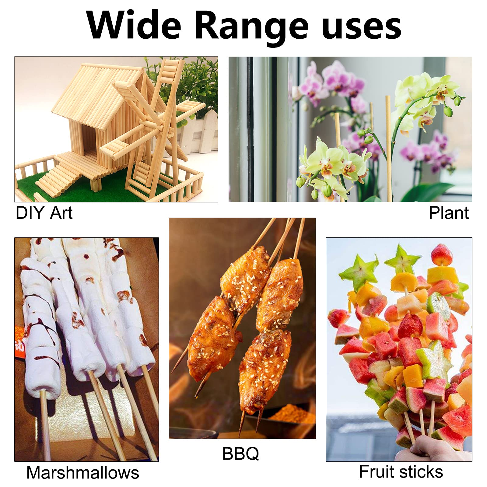 BLUE TOP 200pcs Natural Bamboo Skewers 10 inch Φ=4mm;Bamboo Sticks for Grilling, BBQ, Kabob,; Candy Sticks for Fruits, Candies, Chocolate Fountain, Appetizer, Plant Sticks for flower tomato growth