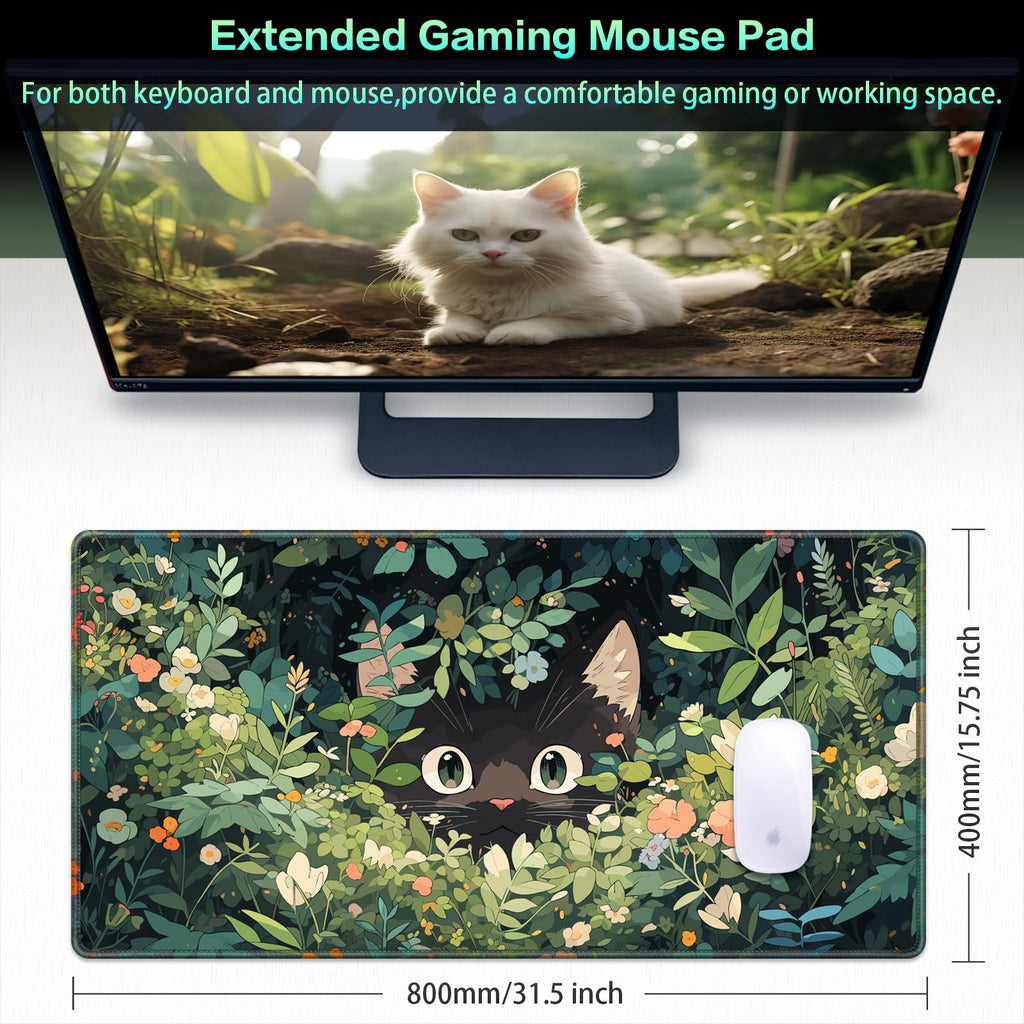Anime Mouse pad, Canjoy 31.5x15.7inch Black Cats Kawaii Cute Mouse MatLarge Big Computer Keyboard Desk Pad with Non-Slip Rubber Base