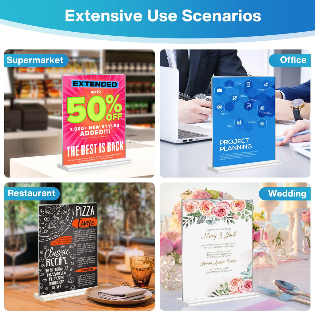 6 Pack 5 x 7" Acrylic Sign Holder, Double Sided Clear Display Sign, T Shape Vertical Display Table Signs Stand for Office Business Restaurant Menu Wedding Party Store Exhibition Display Stand