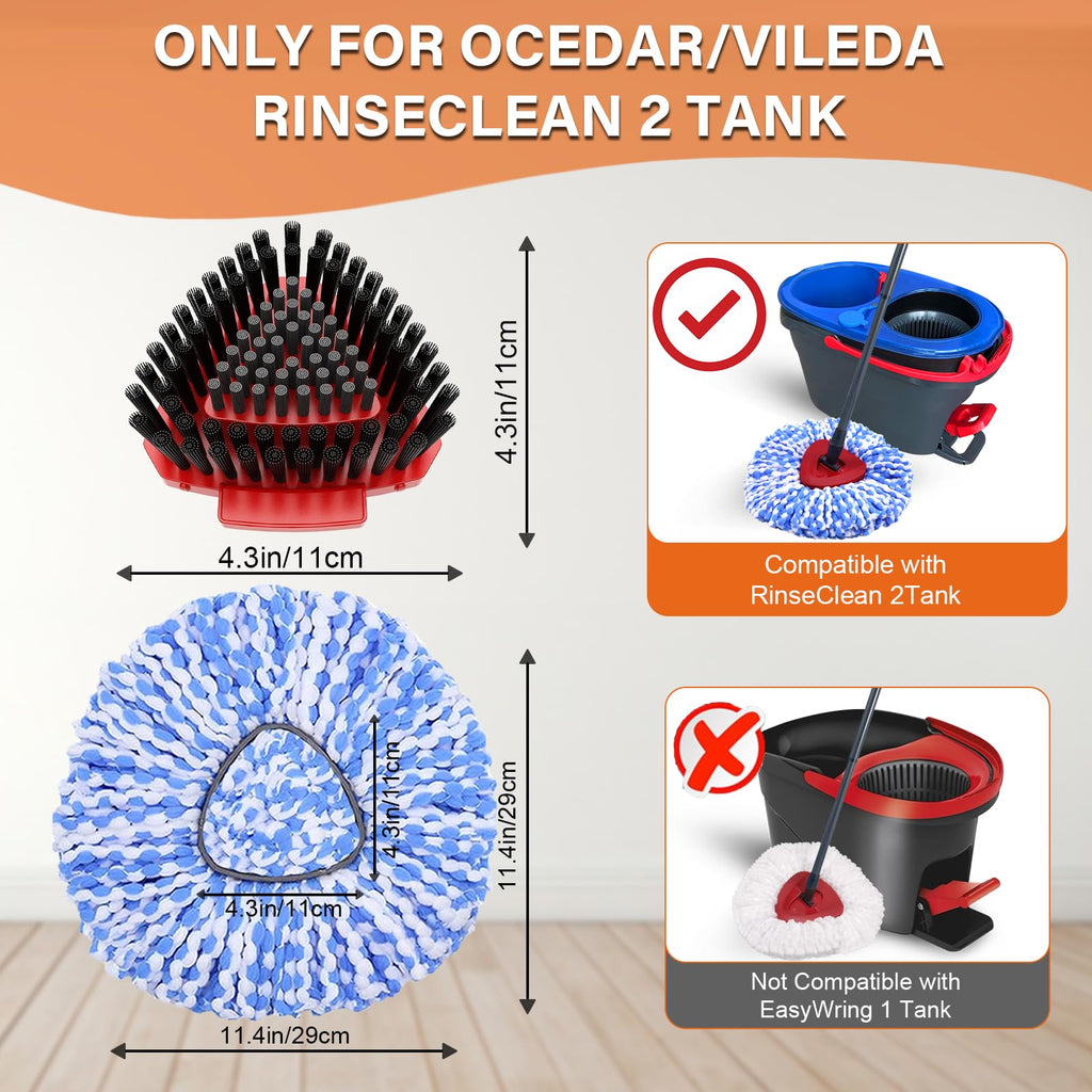 Fatmass Spin Mop Head Replacement for Vileda RinseClean 2-Tank System,2 Mop Replace Heads + 1 Upgrade Scrubber Brush, 100% Microfiber Mop Refills Deep Cleaning Machine Washable