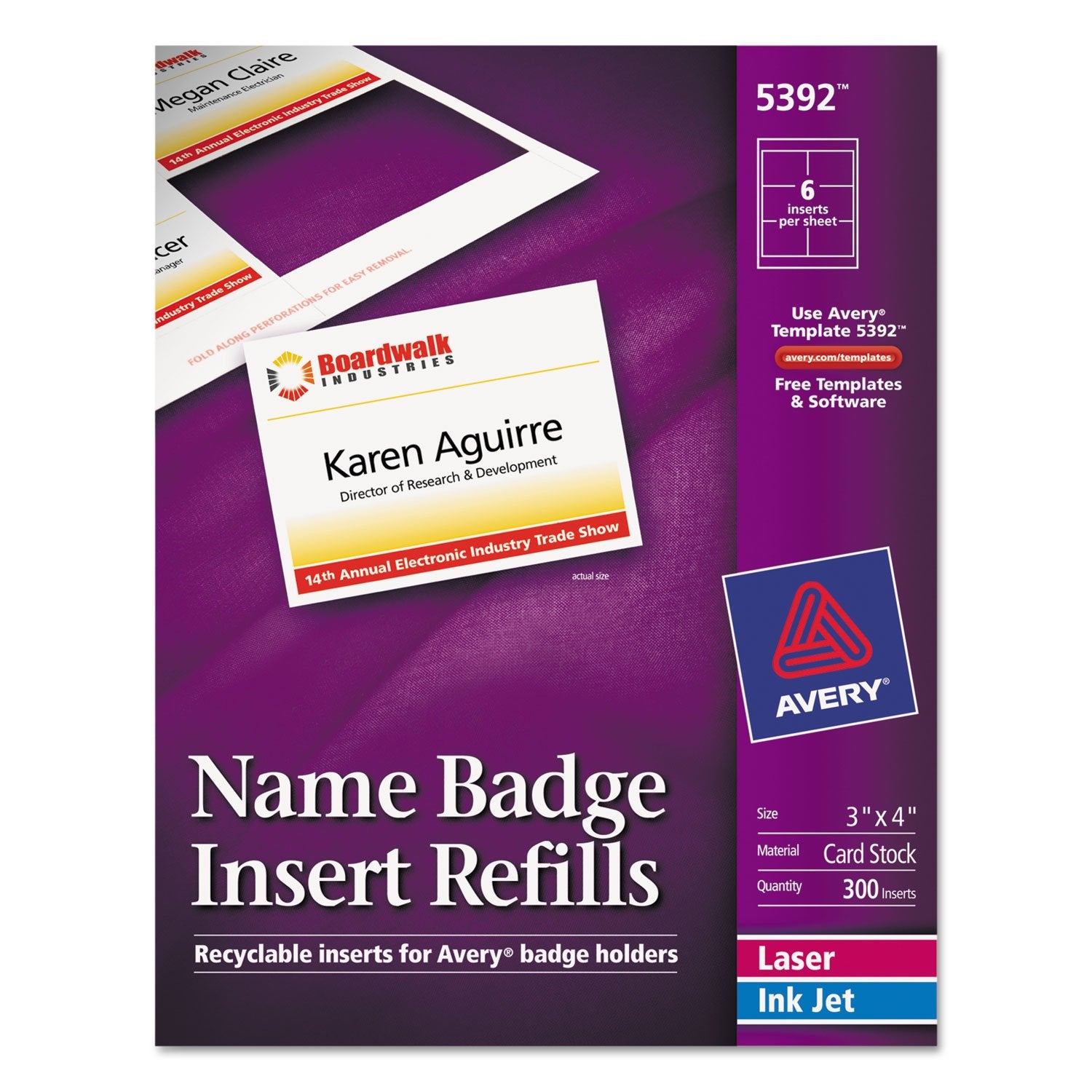 Avery 5392 Insert Badge Refill, Fits 3-Inch x4-Inch, 6/Sht, 300/BX, WE