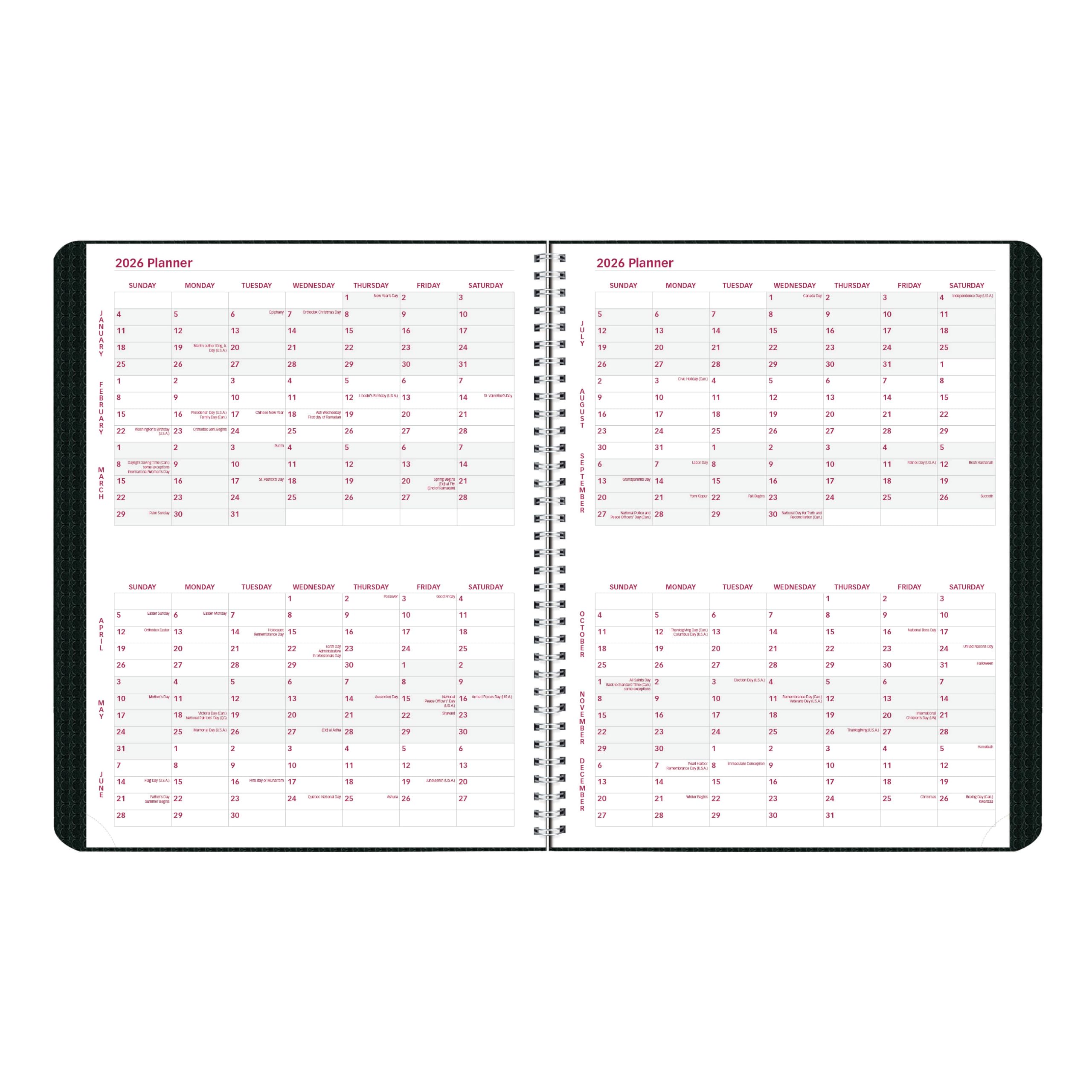 Brownline® 2026 DuraFlex Monthly Planner, 14 Months, December 2025 to January 2027, Twin-Wire Binding, 11" x 8.5", Black (CB1262V.BLK-26)