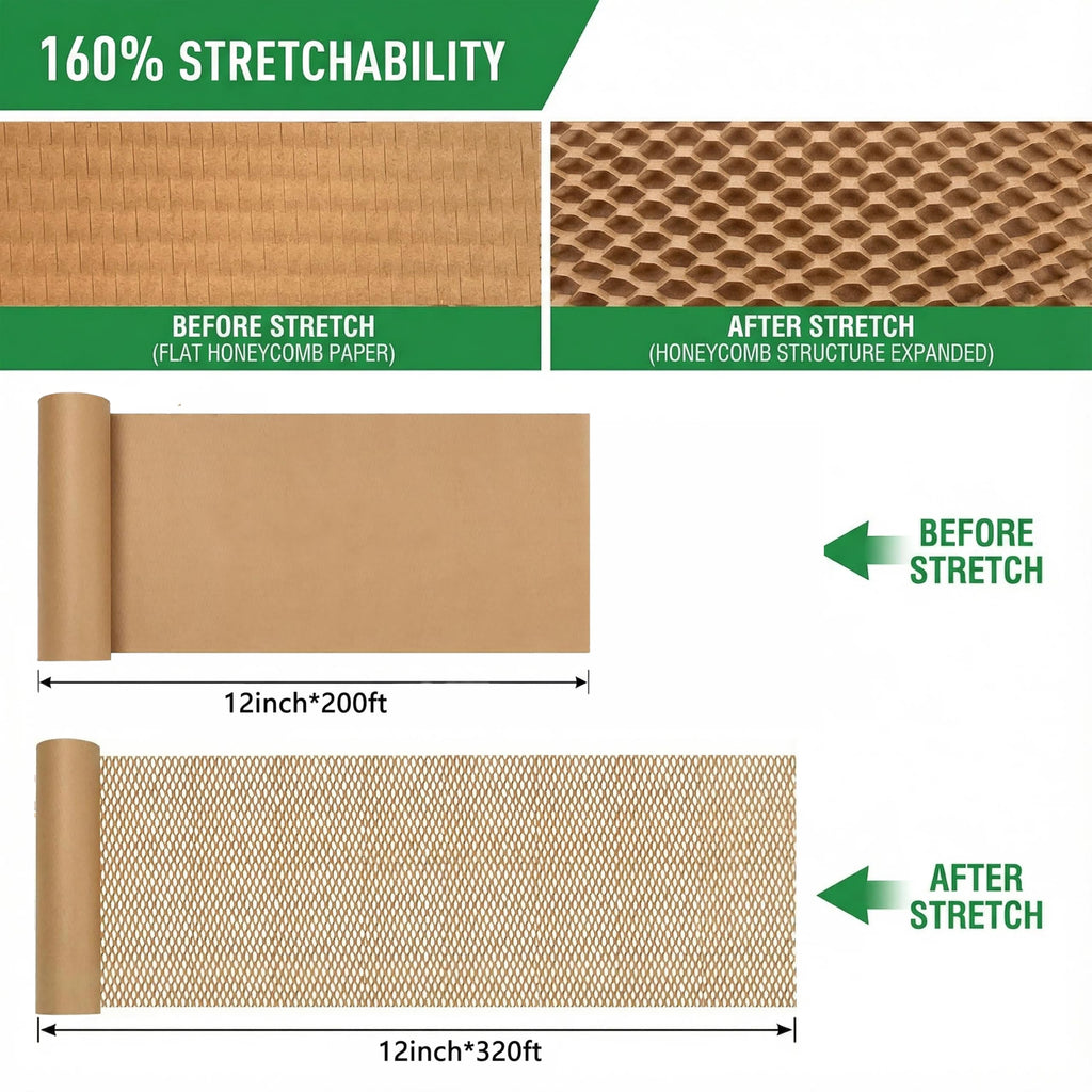 Honeycomb Packing Paper 12”x200’, Bubble Cushioning Wrap for Packing Moving,Products & Gifts Wrapping Paper, Recyclable and Biodegradable Shipping Packing Materials