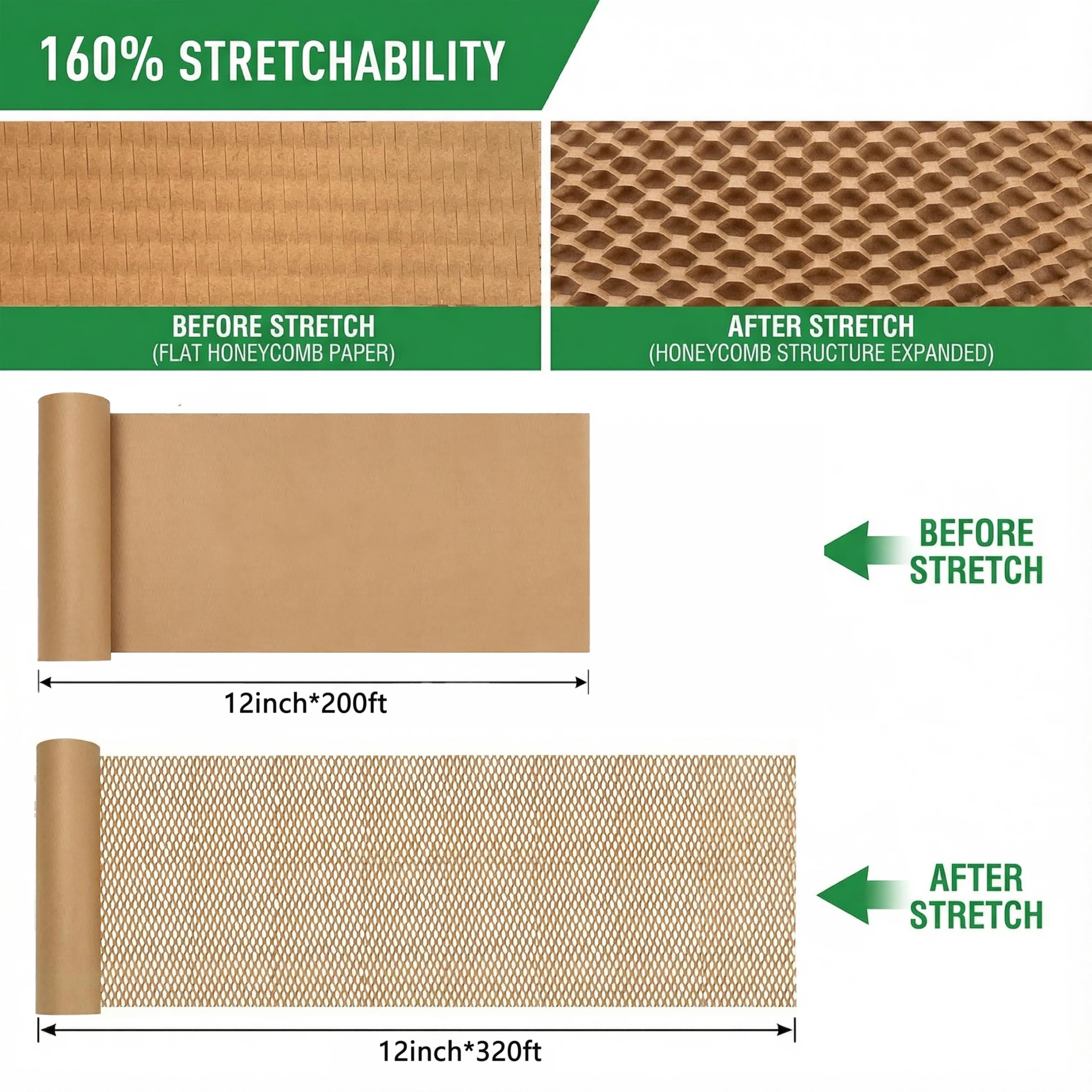 Honeycomb Packing Paper 12”x200’, Bubble Cushioning Wrap for Packing Moving,Products & Gifts Wrapping Paper, Recyclable and Biodegradable Shipping Packing Materials