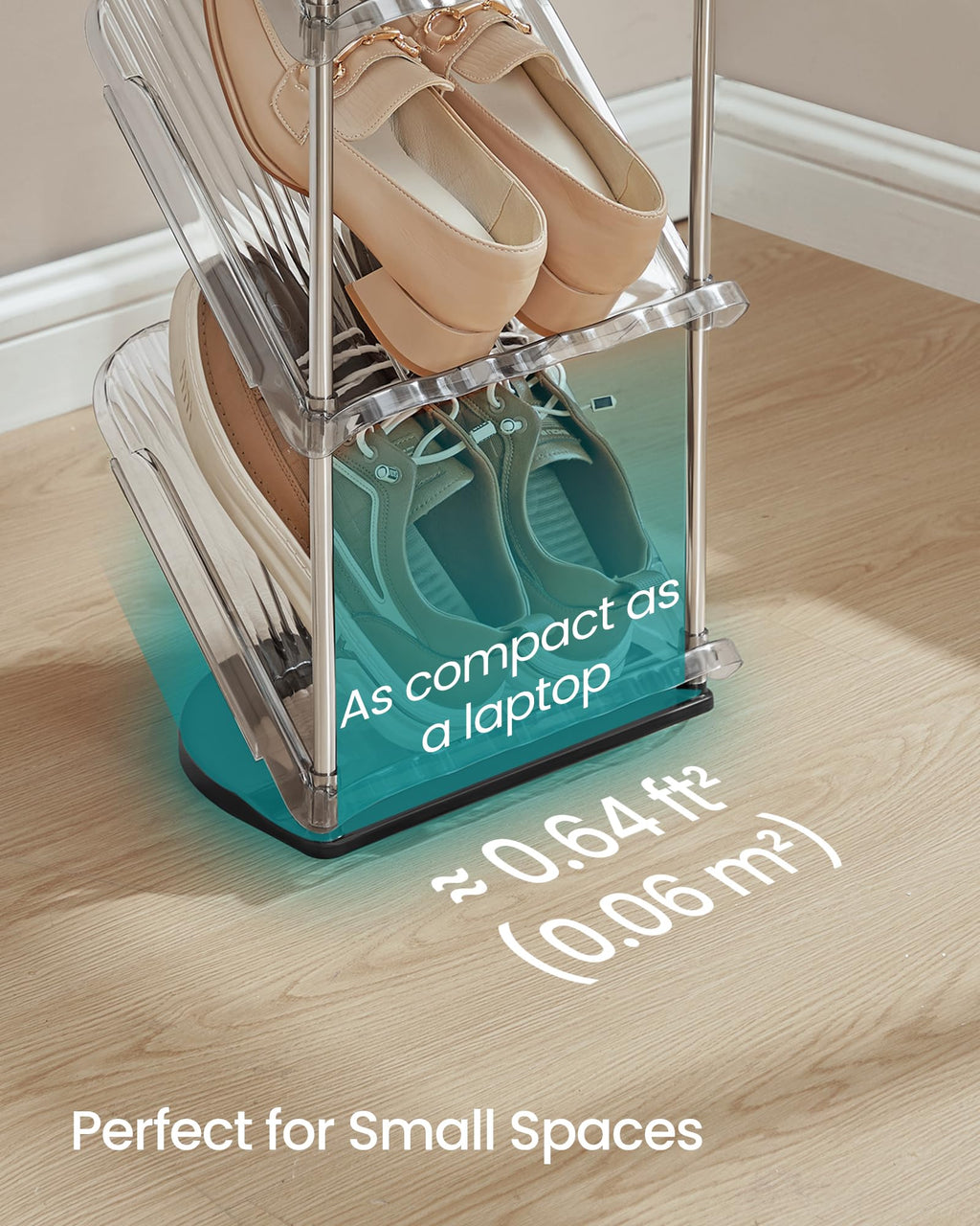 SONGMICS 5-Tier Slim Sloping Shoe Rack, Plastic Shoe Organiser, 24.5 x 28.4 x 102.5 cm, Customizable, Easy Assembly, Space Saving, for Small Spaces, Hallway, Closet, Gray ULPC049GZ01