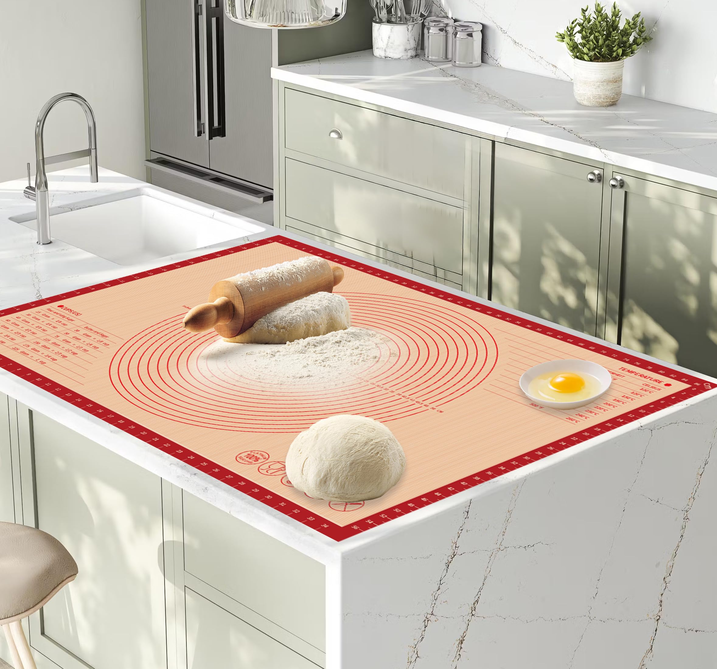 Extra Large Silicone Pastry Mat for Counter Rolling Dough,36x24 Inch,0.75mm Thick,Non Slip Silicone Baking Mat with Measurement (36 x 24 in)