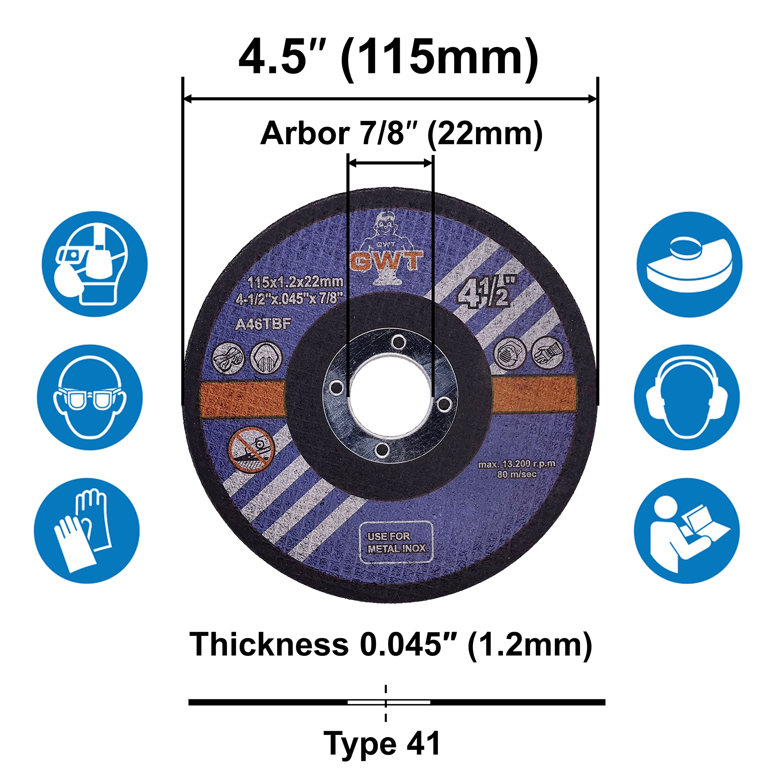 50Pack - 4 1/2 inch Cutting Wheels for Metal & Stainless Steel Cut-Off Wheel 4 1/2”x0.045”x7/8" Used On Angle Grinder Cutting Disc Aggresive Cut