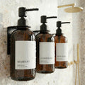 Stylish Shampoo and Conditioner Dispenser Set of 3 - Modern 21oz Shower Soap PET Bottles for Drill Free Wall Mount - Easy to Refill Body Wash Dispensers for an Instant Bathroom Decor Upgrade