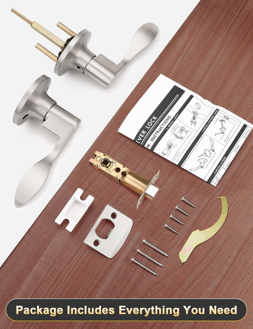 Mengico 1 Pack Satin Nickel Interior Passage Door Knobs, Keyless Door Handle for Hallway & Closet, Wave Style Non-Locking Door Lever Reversible for Left & Right Handed