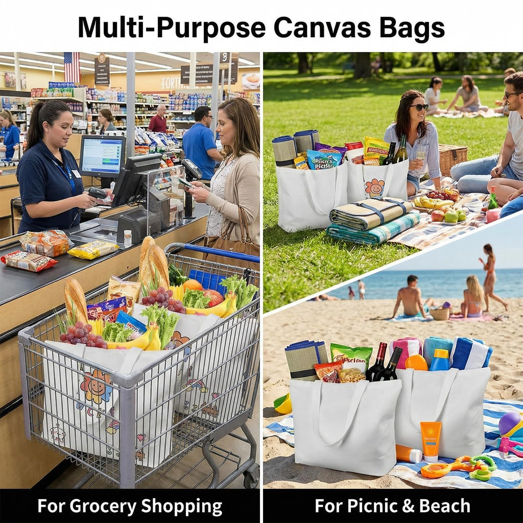 5 Pack Sublimation Tote Bags Blanks - 12oz Heavy-Duty 100% Polyester with Zipper, Long Handles (18.5"x15"x4.7"), Reusable for DIY, Heat Transfer, Gym, Travel, Business Branding