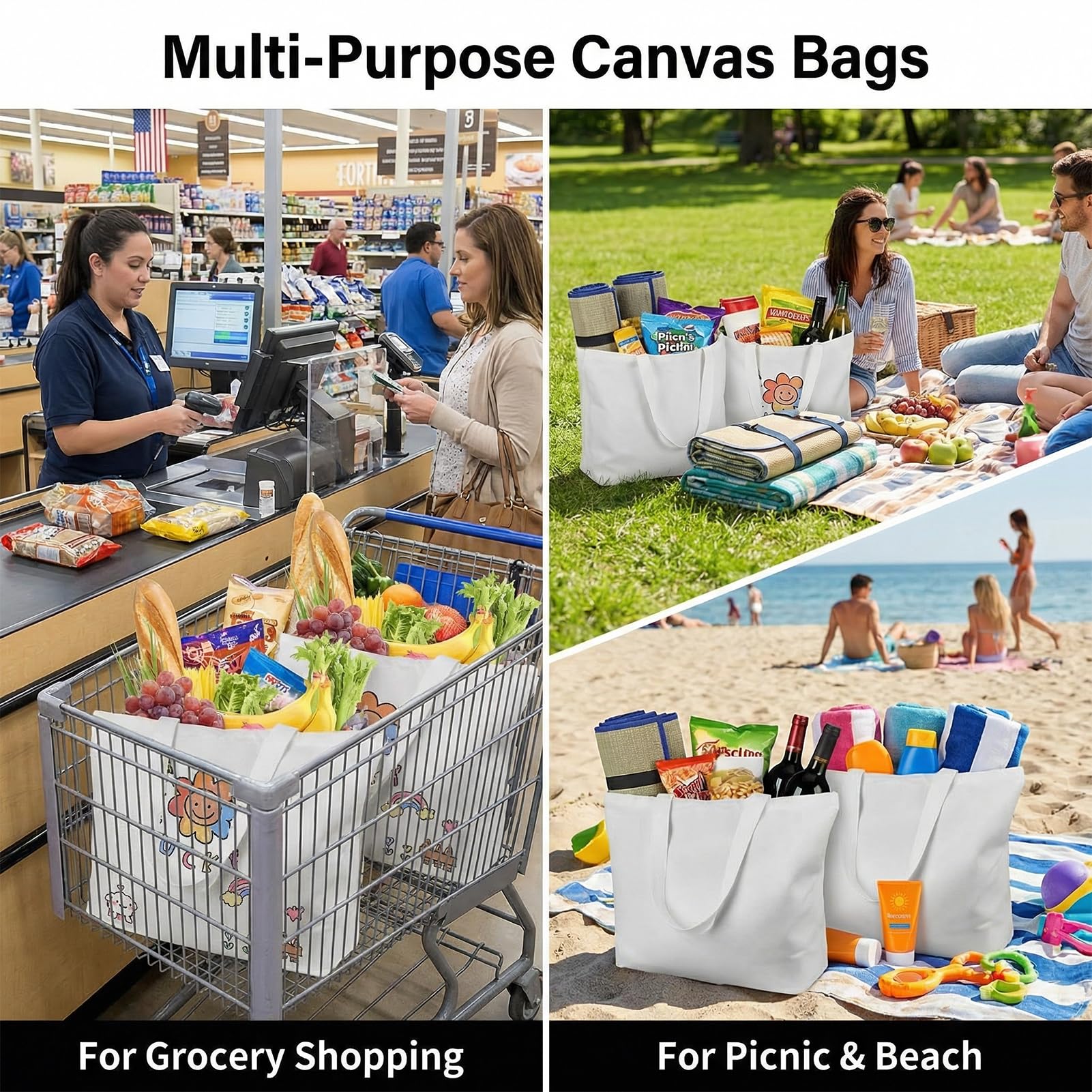 5 Pack Sublimation Tote Bags Blanks - 12oz Heavy-Duty 100% Polyester with Zipper, Long Handles (18.5"x15"x4.7"), Reusable for DIY, Heat Transfer, Gym, Travel, Business Branding