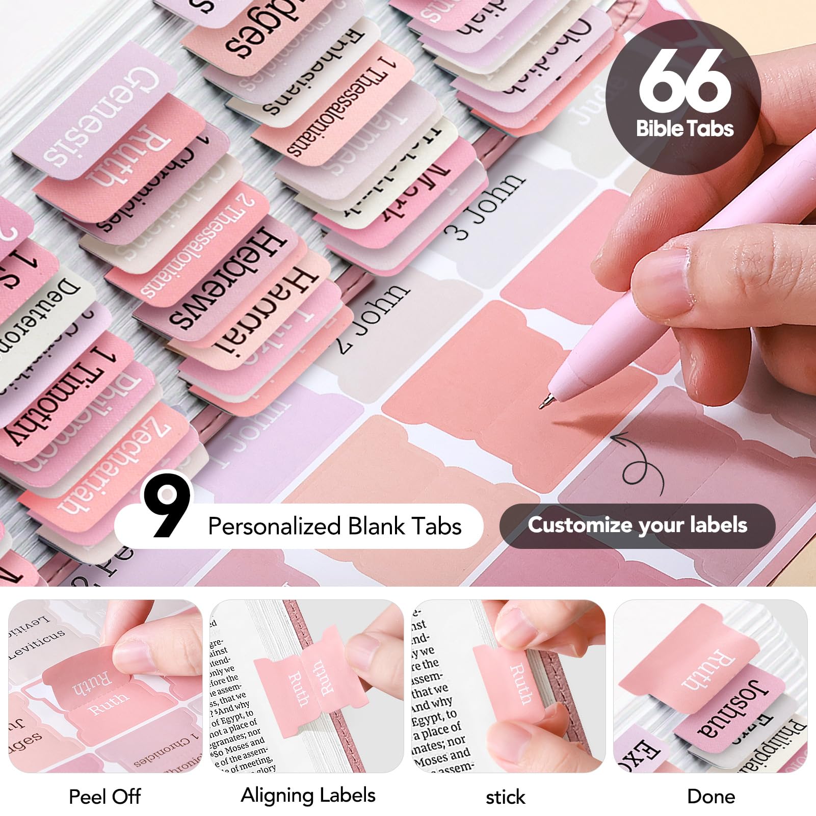 Bible Journaling Study Supplies with Highlighters, Pens, Pencil Case, Notebook, Tabs, Stickers, Cross Paper Clips - Complete Bible Journaling Kit, Christian Gifts for Women, Annotation Kit (Pink)
