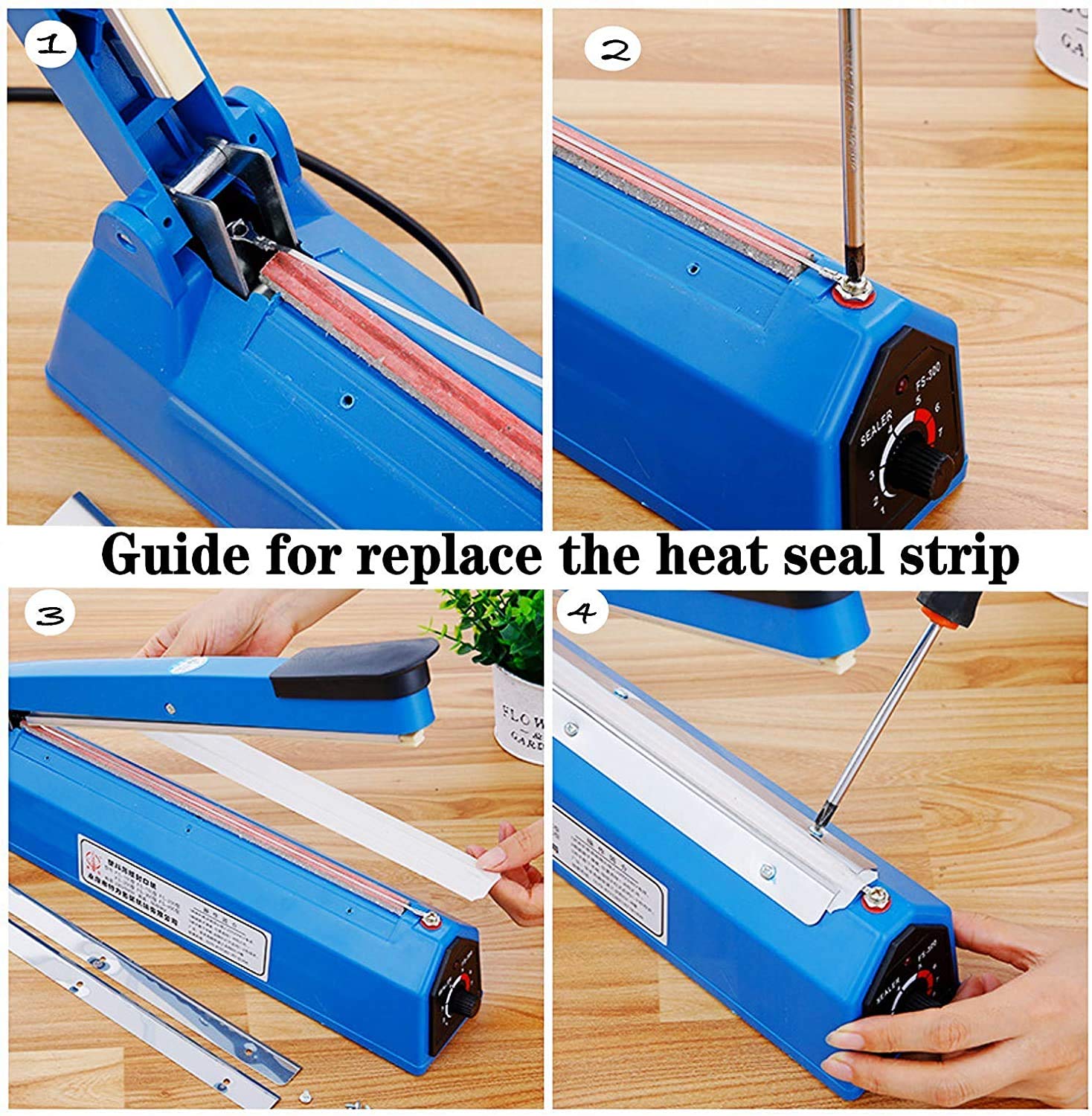 Impulse Heat Sealer Manual Bags Heat 8/12 Inch Impulse Sealing Machine for Plastic PE PP Bags with Extra Replace Element Grip (200mm, Blue)