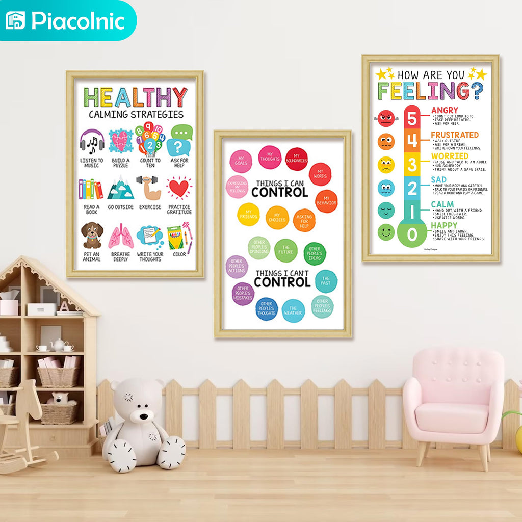 4Pcs Feelings Chart Classroom Posters, 11X17inch Calm Down Corner Wall Art, Inspirational Classroom Posters for Bulletin Board Classroom Décor School Preschool Mental Health Therapy Office