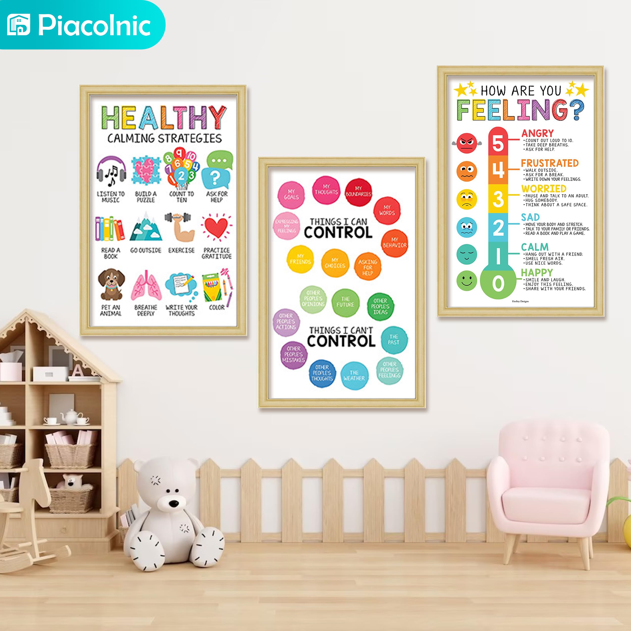 4Pcs Feelings Chart Classroom Posters, 11X17inch Calm Down Corner Wall Art, Inspirational Classroom Posters for Bulletin Board Classroom Décor School Preschool Mental Health Therapy Office