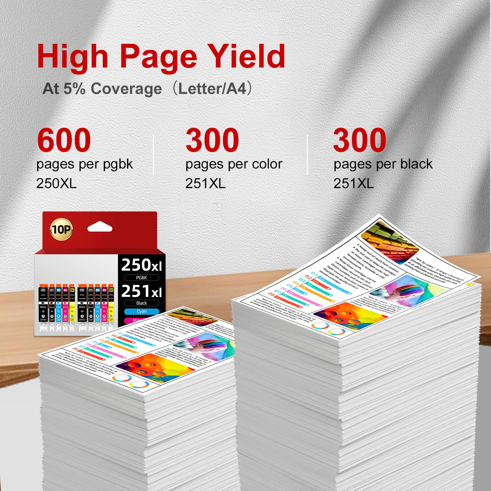 250XL 251XL Ink Cartridges Compatible for Canon 250 251 Printer Ink Work with Canon Pixma MX922 IX6820 MX920 IP8720 IP7720 MG5520 MG5520 MG5522 MG6320 MG6620 MG7120 MG7520 Printers 10P