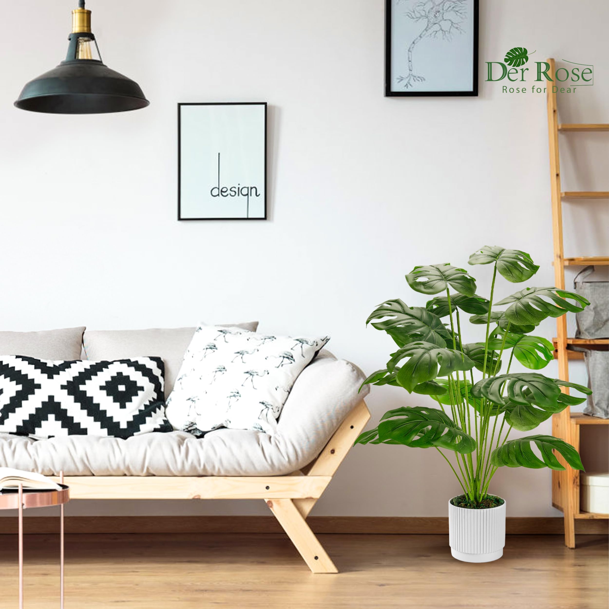Der Rose 28" Fake Plants Large Artificial Monstera Faux Plants Tall for Outdoor Floor Front Porch Decor Indoor
