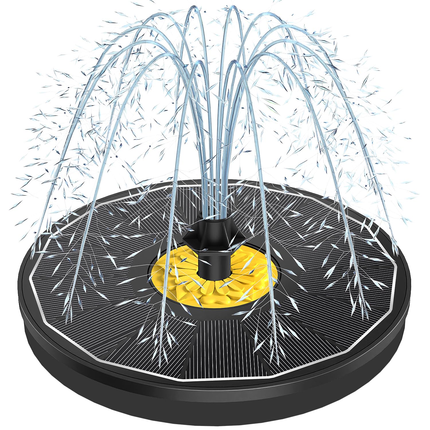 Yzert Solar Bird Bath Fountains, Upgraded Glass Panel Solar Fountain Pump for Bird Bath Small Ponds Pool Outdoor, 3.5W Solar Water Fountain with 4 Fixed Pipes 7 Nozzles(Black)