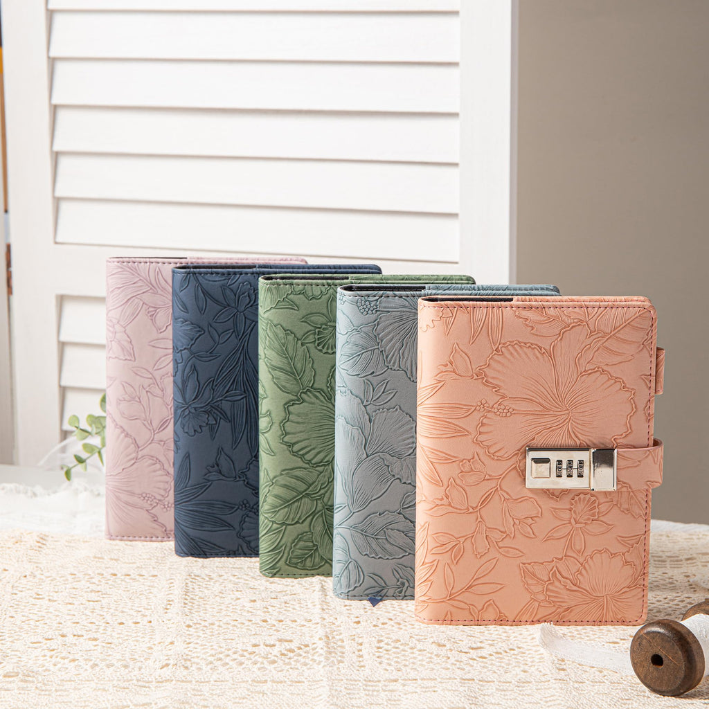 Diary with Lock for Women, 3D Embossed Journal with Lock, 224 Pages Wide lined Notebooks, PU Leather with Pen and Stickers Planner Organizer for Women & Men
