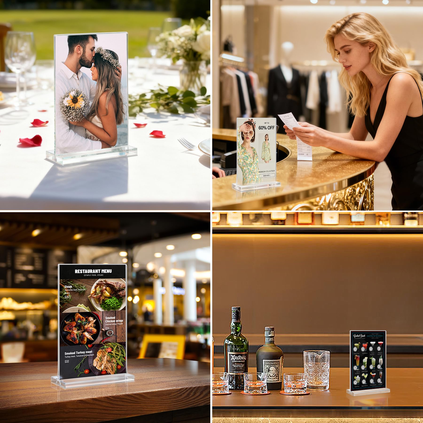 Acrylic Sign Holder 4x6, 10 Pack Vertical Clear Table Menu Display, Double Sided Table Top Picture Frame Plastic Stand, Suitable for Restaurants, Office, Store, Fair