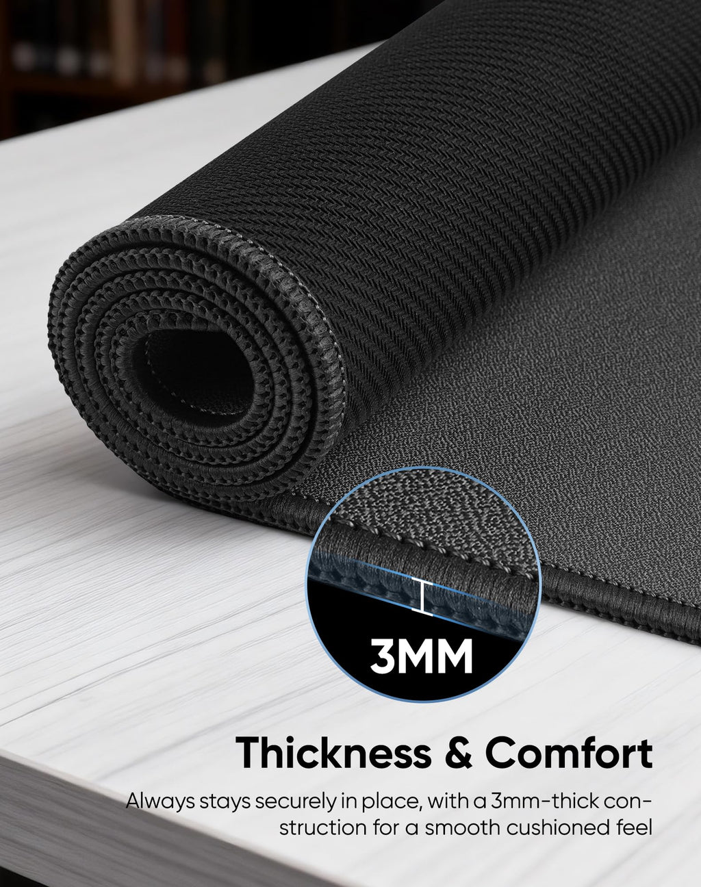 Reniteco Waterproof Large Gaming Mouse Pad with Durable Stitched Edges, Non-Slip Rubber Base, Grainy Jacquard Mouse Mat Desk Pad for Home Office Gaming, 40cm x90cm x0.3cm, Matte Black