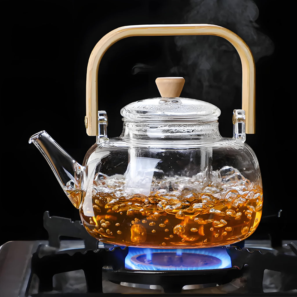 Cuisiland Elegant 1000ml Borosilicate Glass Teapot with Removable Glass Filter and Bamboo Handle (GTP1000C)