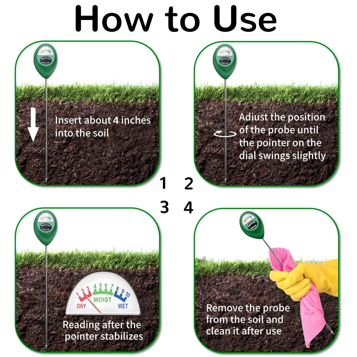 Suplong 2 Packs Soil Moisture Meter, Moisture Meter for Plants, Plant Water Meter, Plant Moisture Meter for Garden, Farm, Lawn, Indoor & Outdoor (No Battery Needed)(Green)