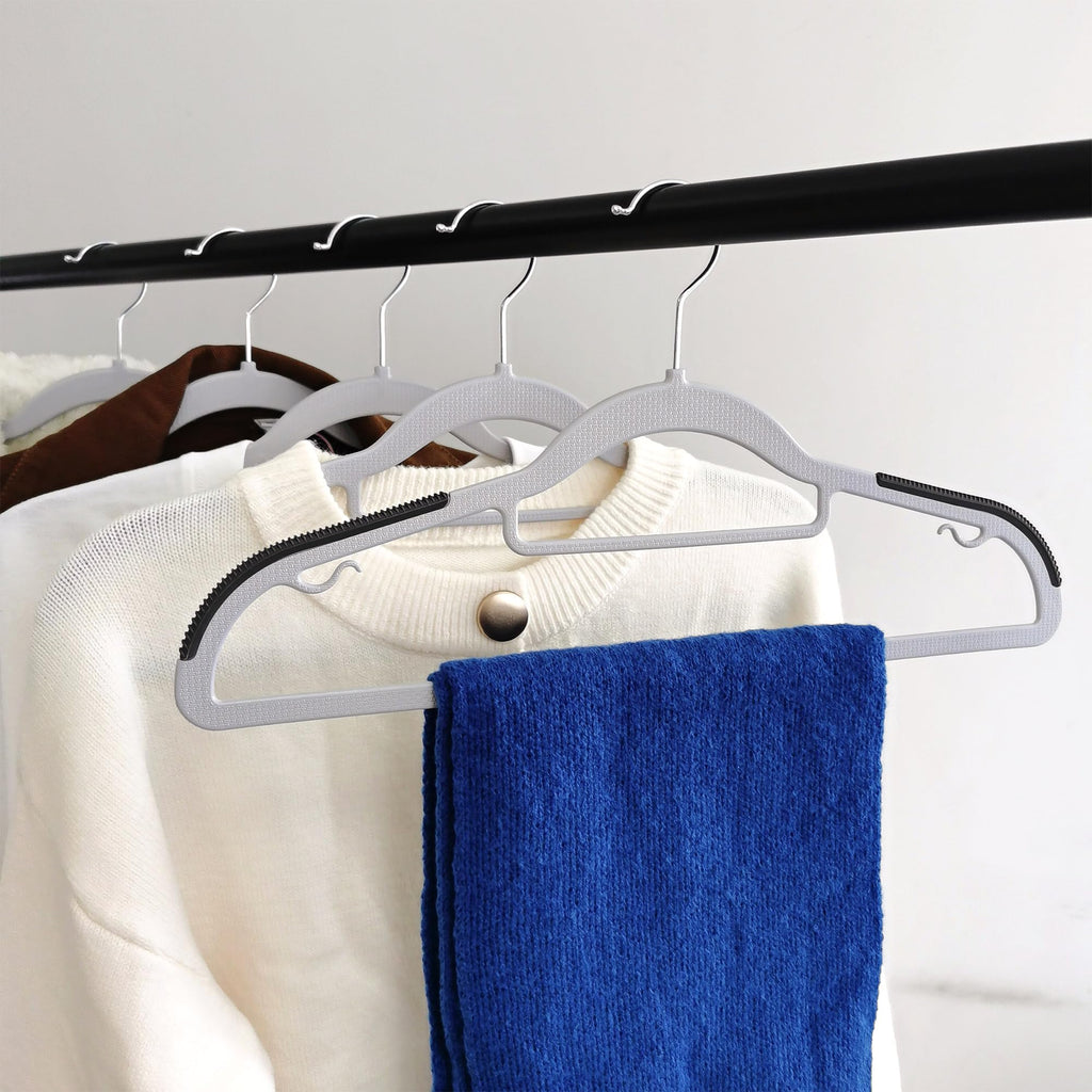 BGRQRIQ 30 Pack Plastic Clothes Hangers Non Slip - 16.5 Inch Slim Space Saving Hangers for Closet, Heavy Duty Non-Slip Garment Hangers with 360° Swivel Hooks (Gray, 30)
