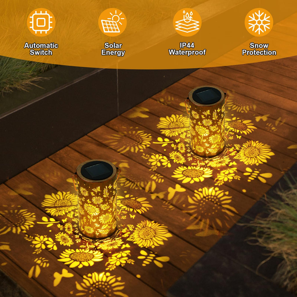 Ninonly Solar Sunflower Lanterns Outdoor, Solar Hanging Lights Waterproof Garden Decor, Solar Powered Light for Yard Patio Pathway Landscape, Gifts for Mom, Grandma, Women, Mother's Day Christmas