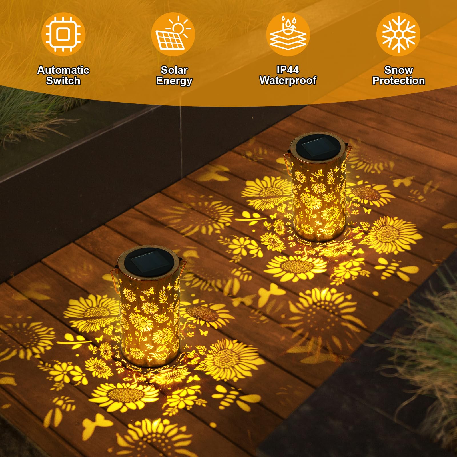 Ninonly Solar Sunflower Lanterns Outdoor, Solar Hanging Lights Waterproof Garden Decor, Solar Powered Light for Yard Patio Pathway Landscape, Gifts for Mom, Grandma, Women, Mother's Day Christmas