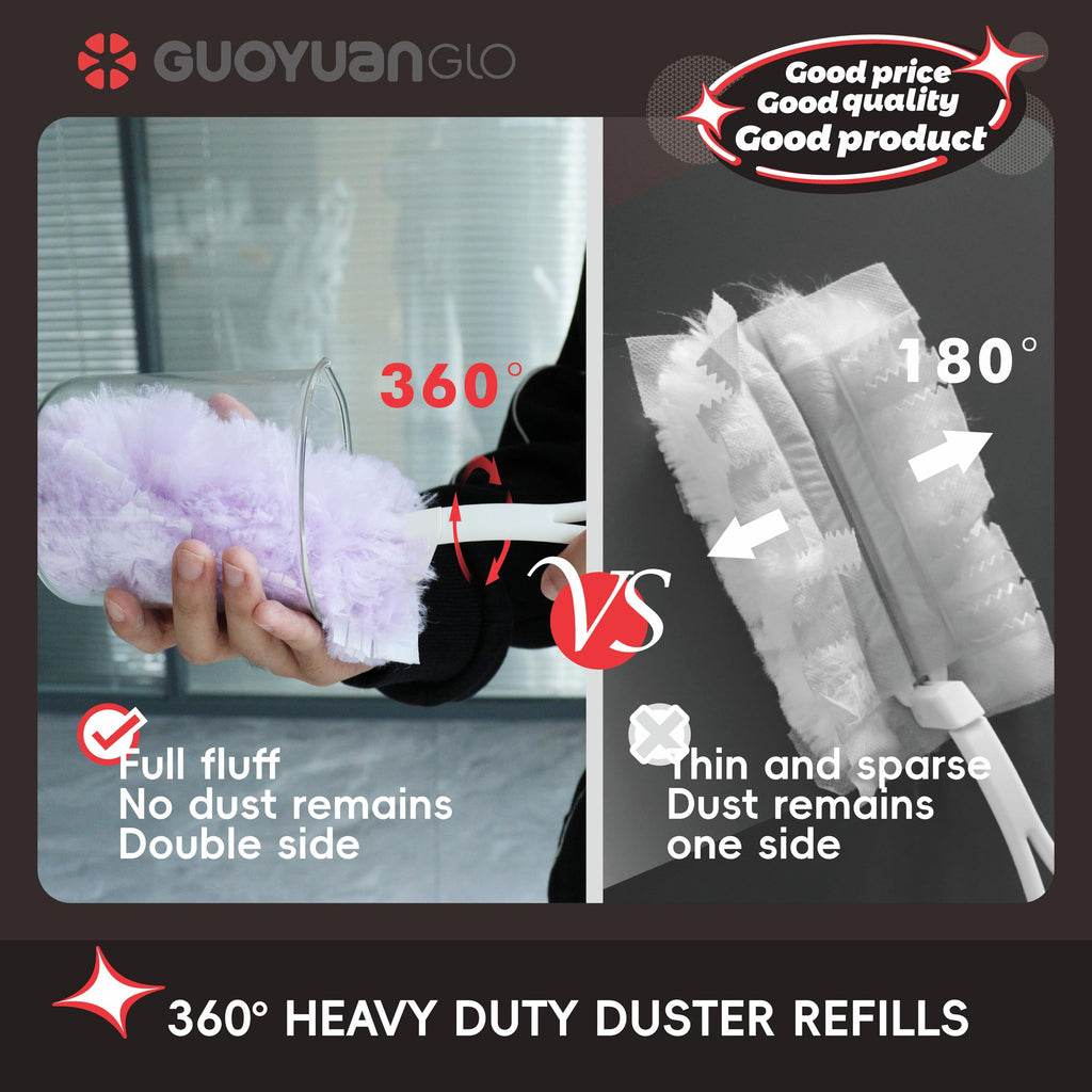 GUOYUANGLO Disposable Dusters Refills 360 Degree Heavy Duty Dusters Refills Purple Disposable Duster Heads for Blinds Ceiling Fans Furniture Multi-Surface Dusting-20 Counts with Short Handle