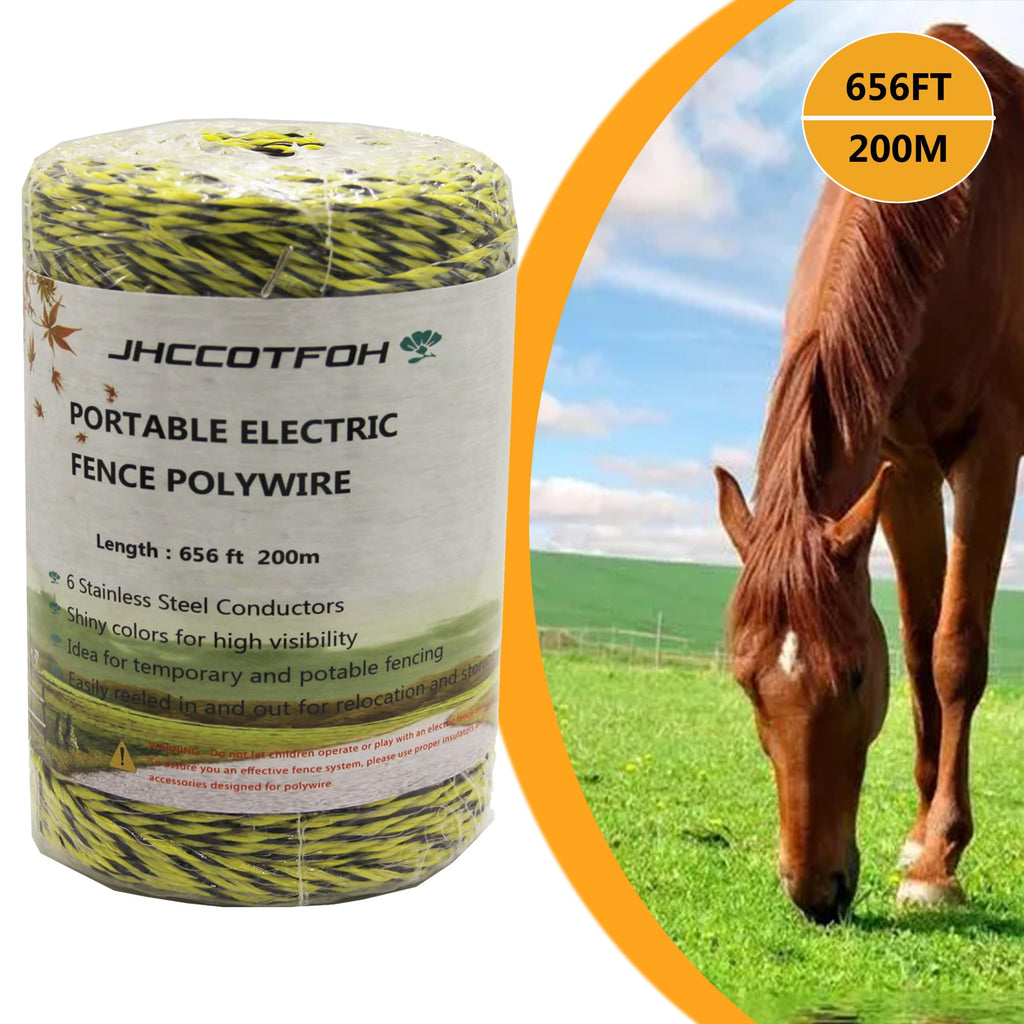 Electric Fence Polywire 656 Feet，200 Meters 6 Conductors Portable Electric-Fence Rope for Reliable Conductivity and Rust Resistance