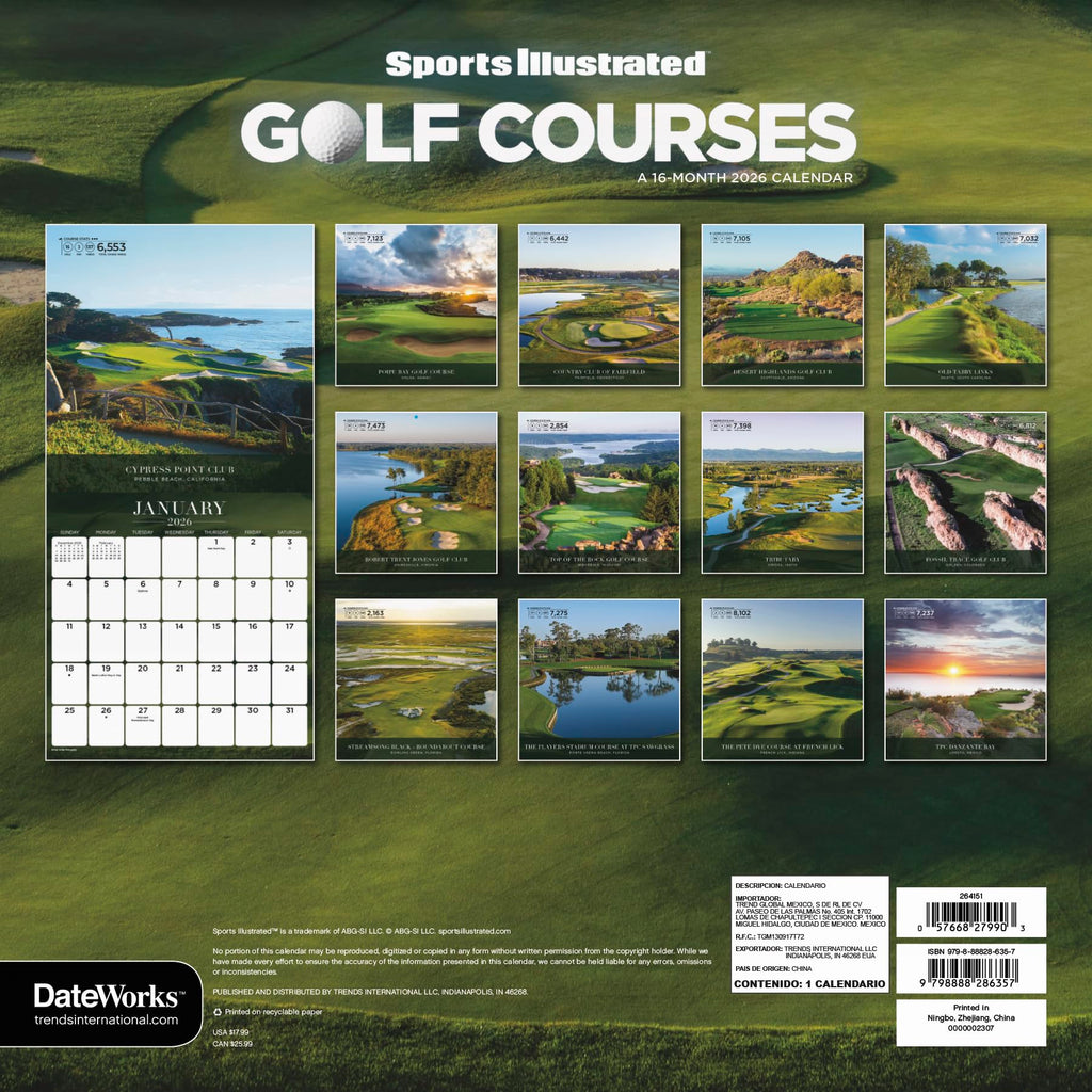 2026 Sports Illustrated Golf Courses Wall Calendar