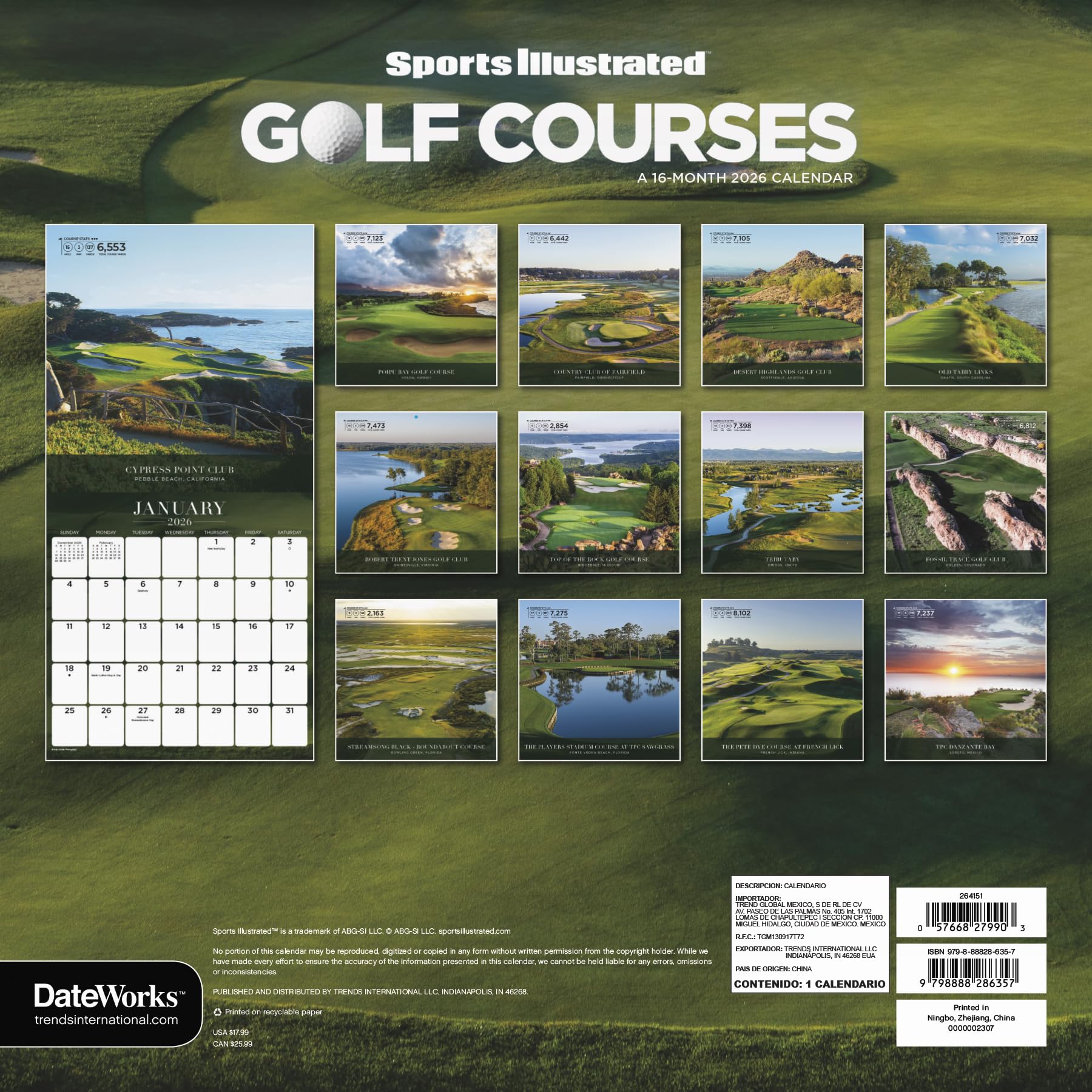 2026 Sports Illustrated Golf Courses Wall Calendar