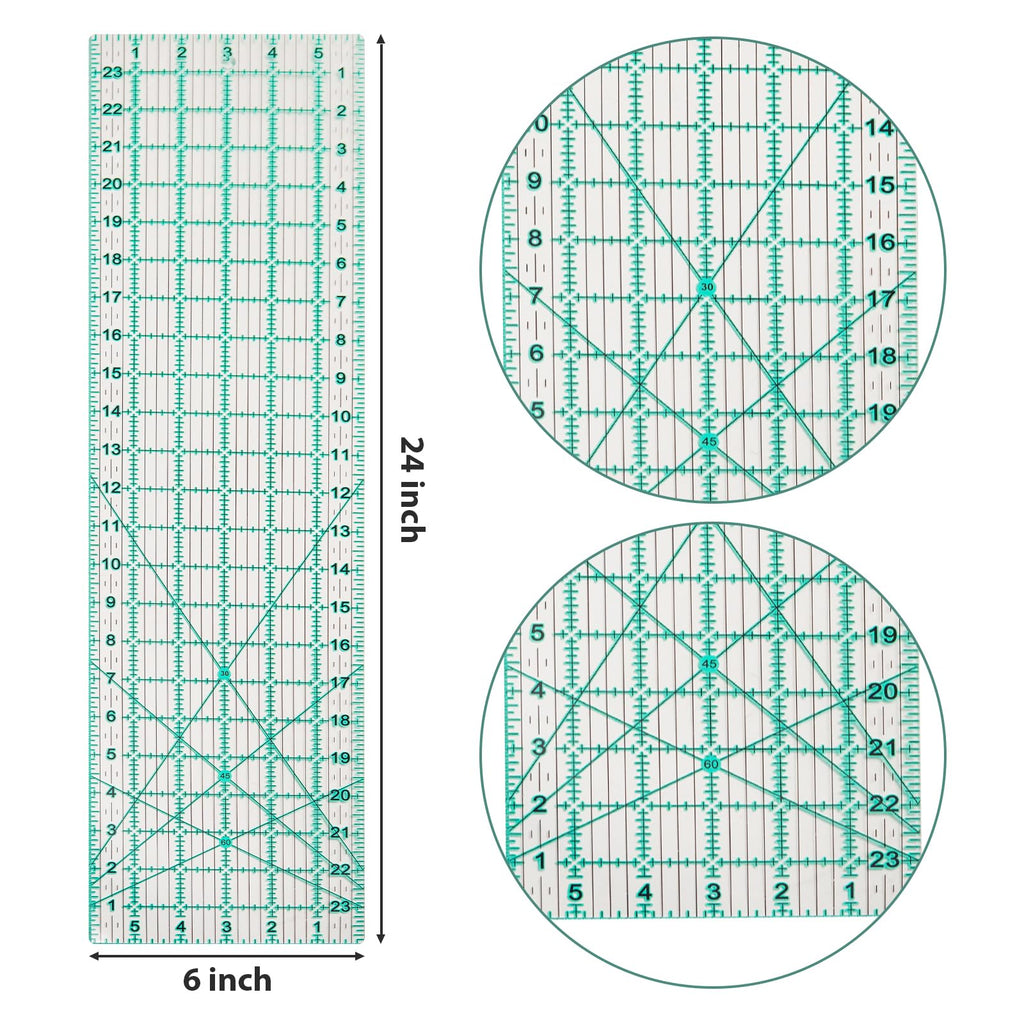 MANUFORE Quilting Ruler 6” x 24” Sewing Acrylic Ruler Anti-Slip Metric Ruler DIY Quilting Tools with Clear Printed Lines for Precise Cutting