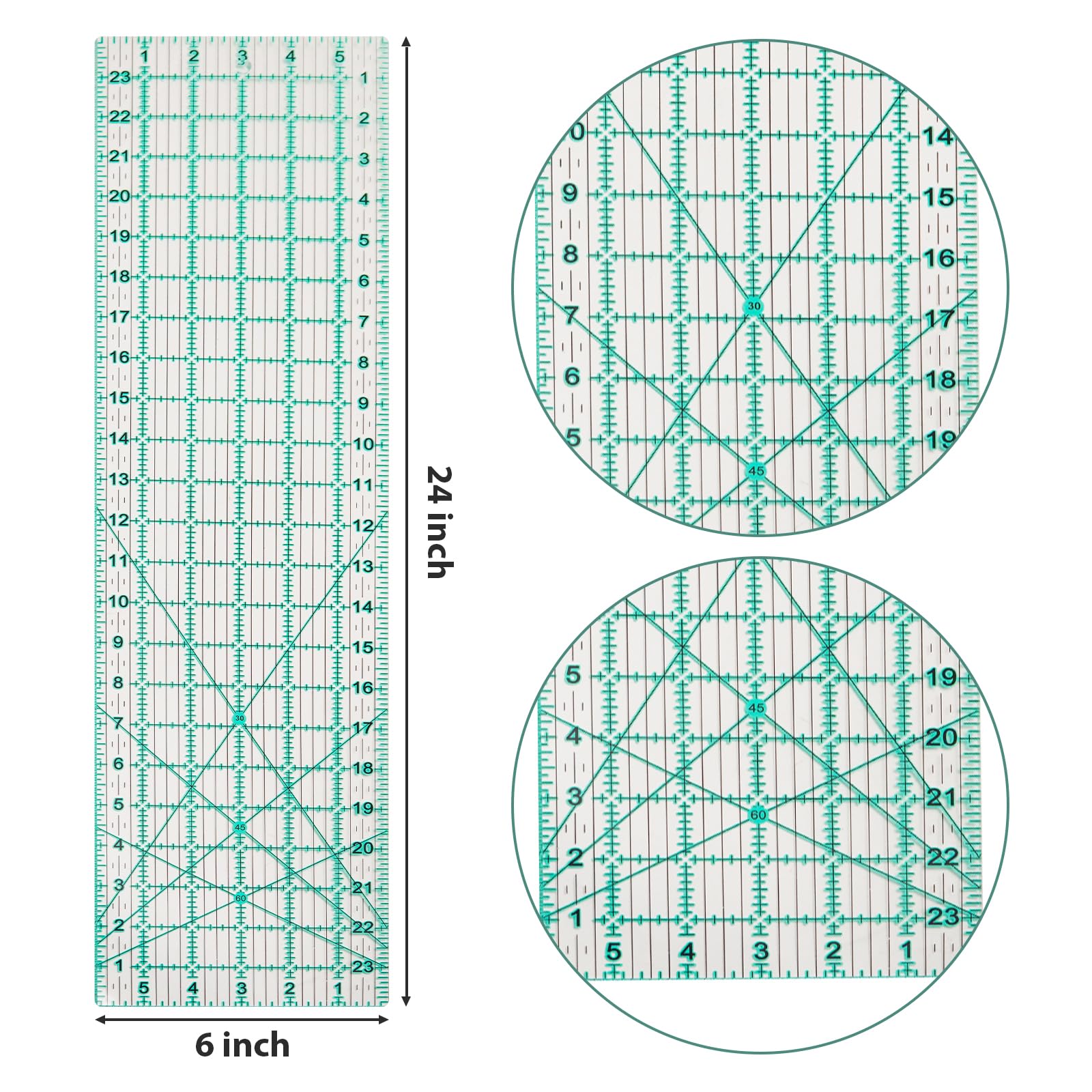 MANUFORE Quilting Ruler 6” x 24” Sewing Acrylic Ruler Anti-Slip Metric Ruler DIY Quilting Tools with Clear Printed Lines for Precise Cutting