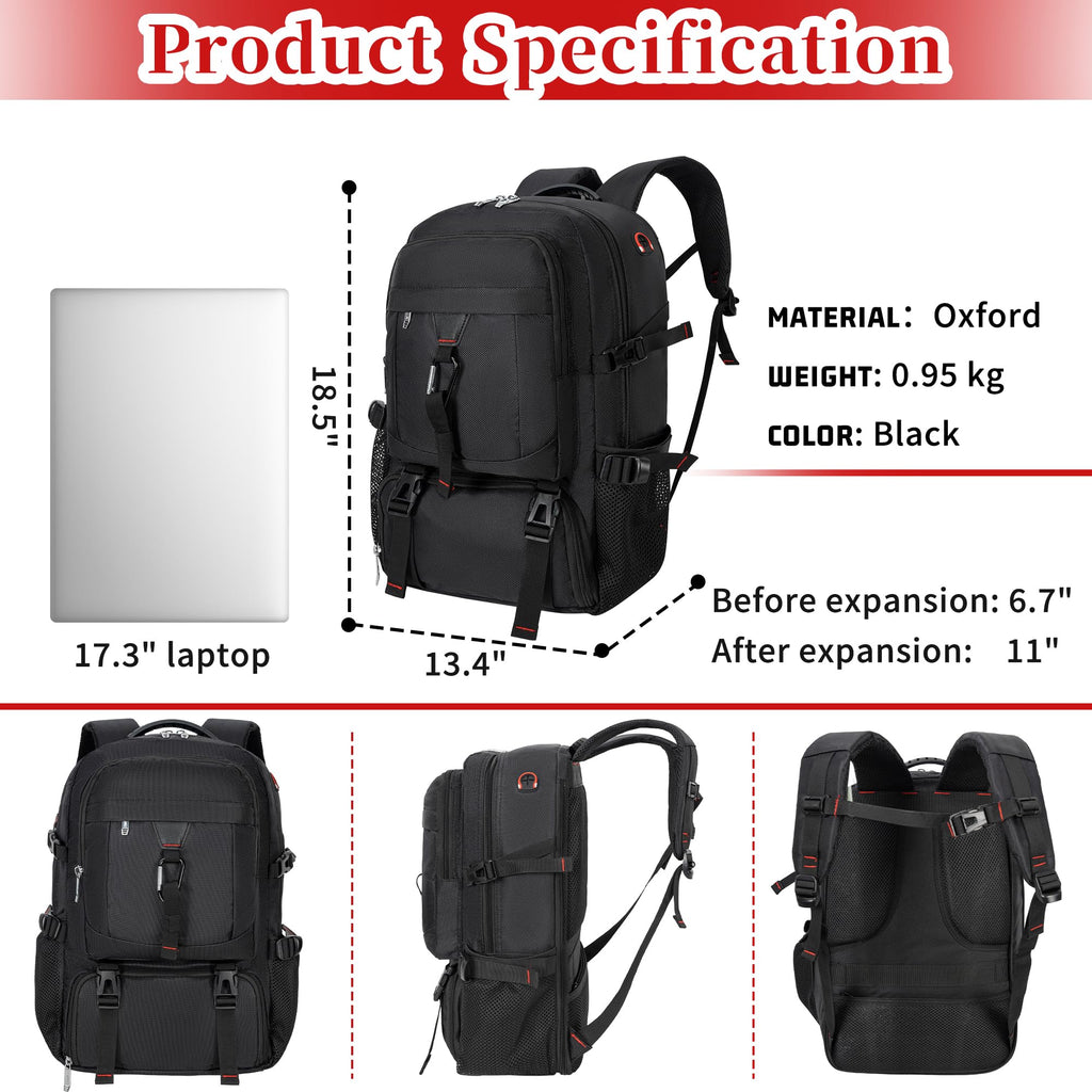 Travel Business Laptops Backpack, Expandable 70L Carry-On Luggage Backpacks for Men, with Shoes Compartment, Waterproof Outdoor Casual Daypack Gym Sports Bags College School Computer Backpack, Upgrade