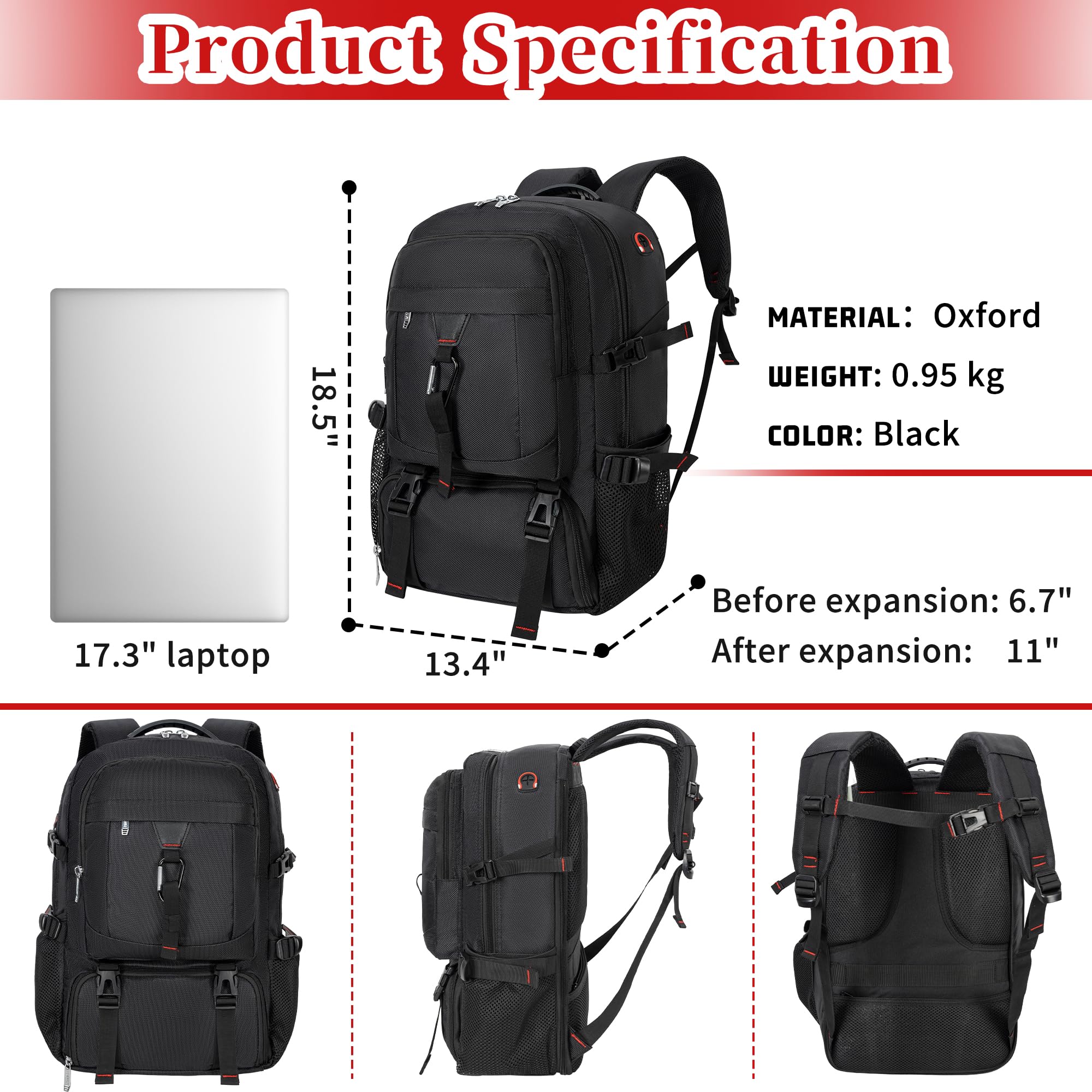 Travel Business Laptops Backpack, Expandable 70L Carry-On Luggage Backpacks for Men, with Shoes Compartment, Waterproof Outdoor Casual Daypack Gym Sports Bags College School Computer Backpack, Upgrade
