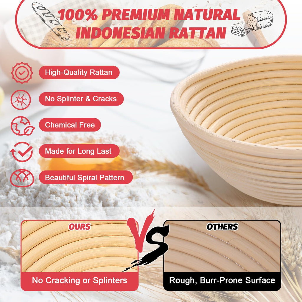 EWFEN Sourdough Starter Kit with Round & Oval Banneton, Complete Sourdough Bread Baking Supplies, Bread Proofing Basket with Starter Jar, Bread Making Tools Kit for Beginners & Bakers