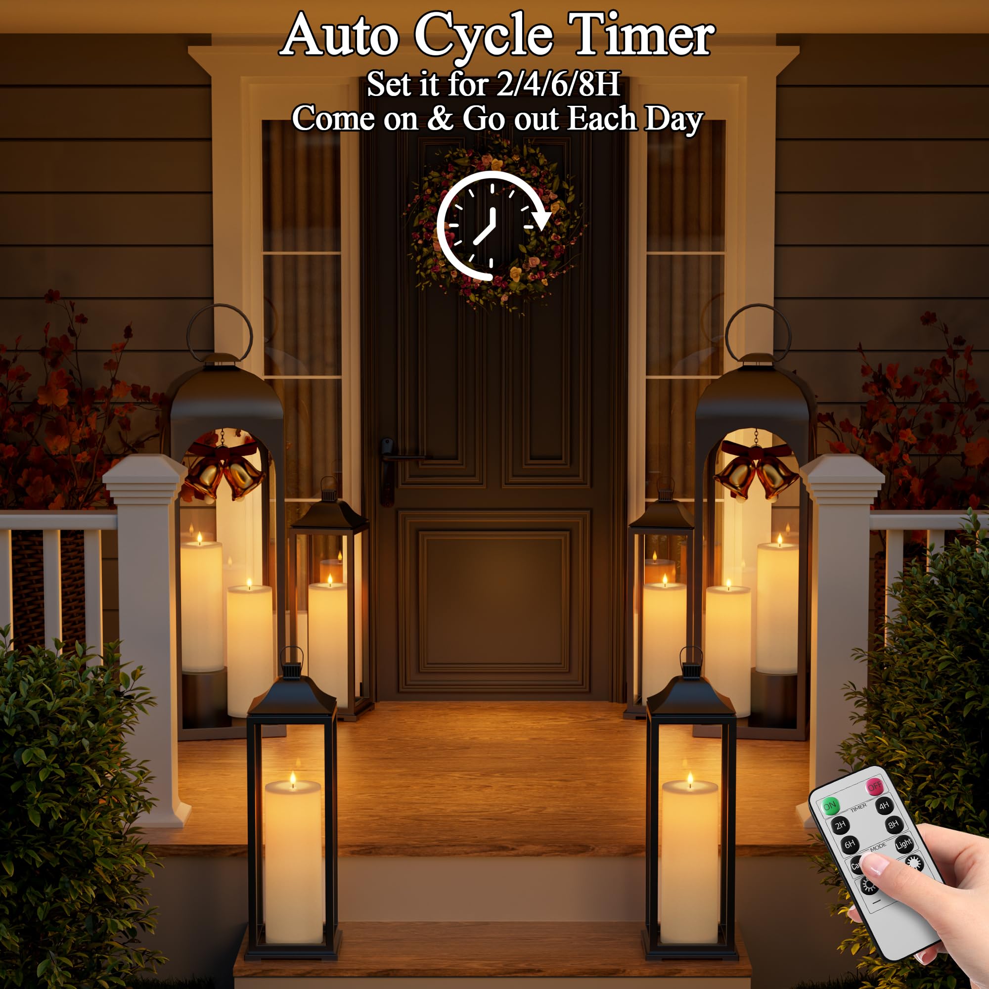 Outdoor Candles with Timer Waterproof 12" x 4" Large Flameless Pillar Candles Battery Operated LED Candles Flickering with Remote Control Timer for Porch Patio Table Lantern Christmas