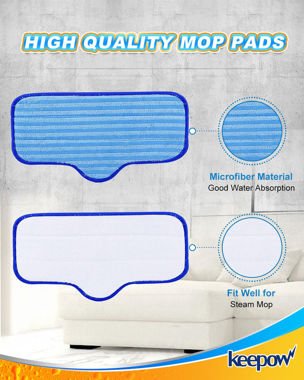 KEEPOW Steam Mop Pads for Dupray Neat, Washable and Reusable Compatible with ScrubWiz Steam Mop with Detachable Handheld Steam Cleaner, Replacement Accessories for LABIGO 10-in-1 Steam Mop, 6 Packs