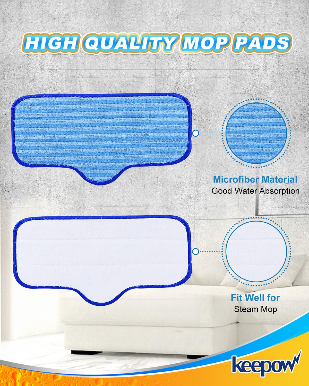 KEEPOW Steam Mop Pads for Dupray Neat, Washable and Reusable Compatible with ScrubWiz Steam Mop with Detachable Handheld Steam Cleaner, Replacement Accessories for LABIGO 10-in-1 Steam Mop, 6 Packs