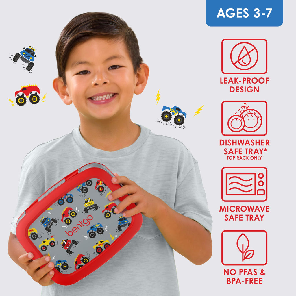 Bentgo Kids Prints Leak-Proof, 5-Compartment Bento-Style Kids Lunch Box - Ideal Portion Sizes for Ages 3 to 7 - BPA-Free, Dishwasher Safe, Food-Safe Materials - 2021 Collection (Trucks)