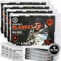 72 HRS (Pack of 4) MIL-SPEC 137 × 224 cm Emergency Blanket-Mylar Blanket, Thermal Blanket Emergency, Waterproof, Retains 90% Body Heat for Winter Camping, Hiking, First Aid, Extreme Weather