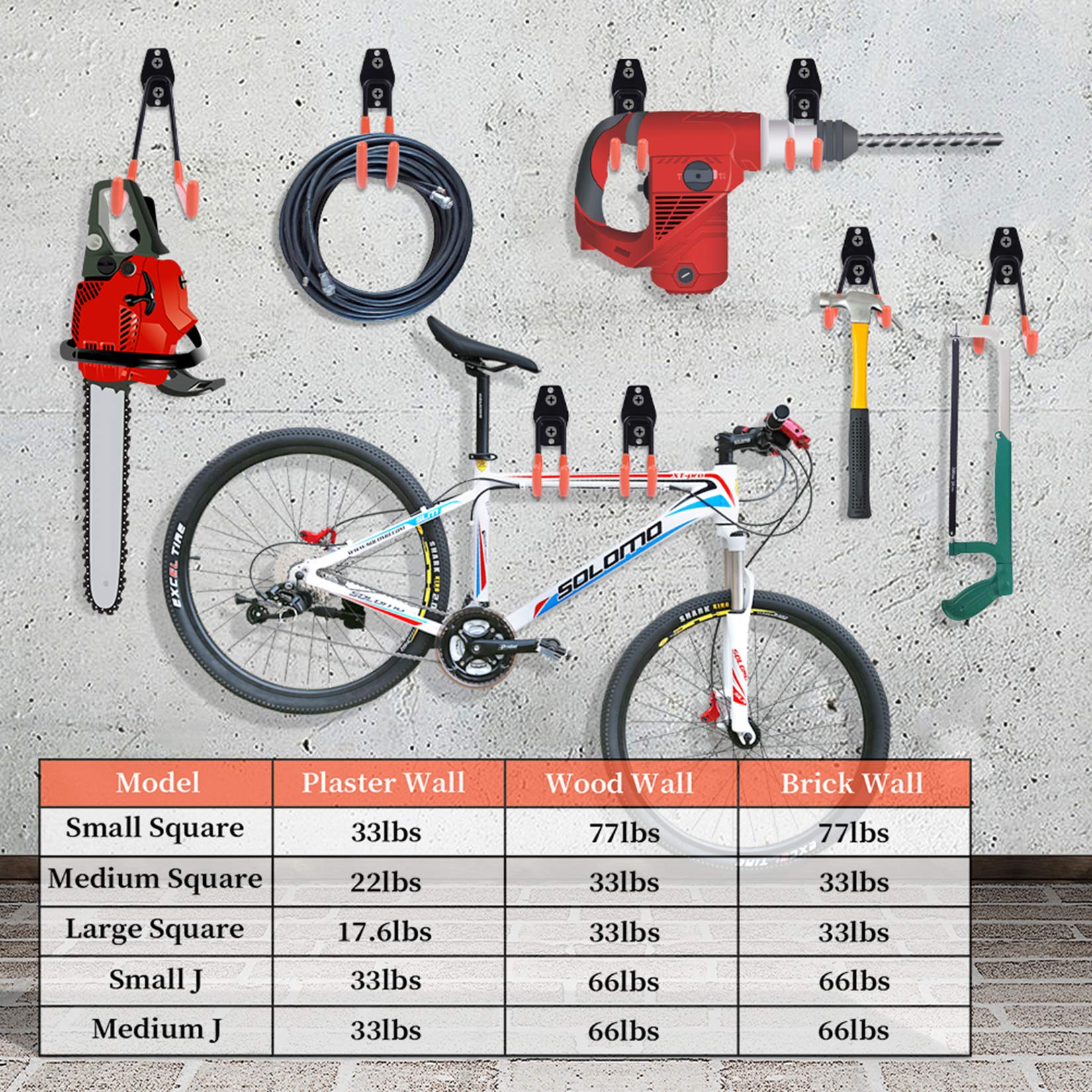 Garage Hooks Heavy Duty 14 Pack, Steel Garage Storage Hooks, Tool Hangers for Garage Wall Utility Wall Mount Hooks and Hangers with Anti-Slip Coating for Garden Tools, Ladders, Bulky Items