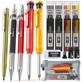 Nicpro 18 Pack Carpenter Pencil Set with Sharpener, Mechanical Carpenter Pencil 76 Refills(Black Red Yellow) & Carbide Scribe Tool, Deep Hole Markers Construction Heavy Duty Woodworking for Architect